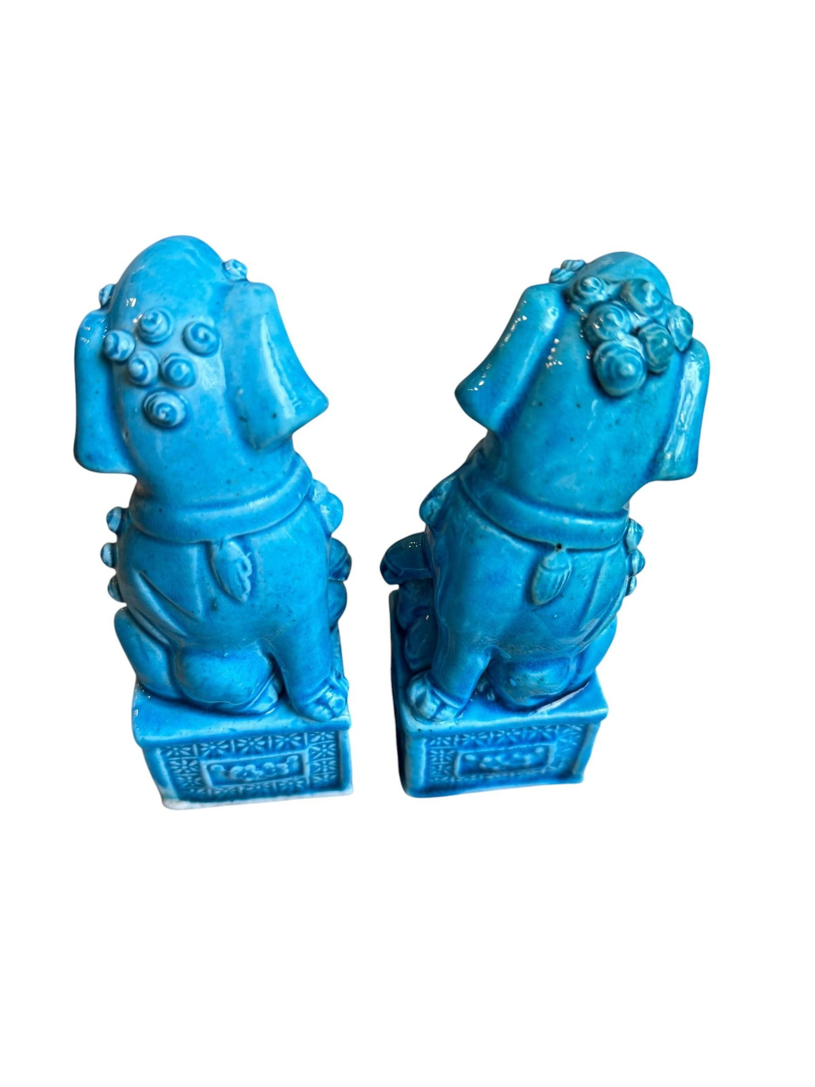 Set of 2, 1970s Blue Foo Dog Guardian Lion Ceramics Set - 6
