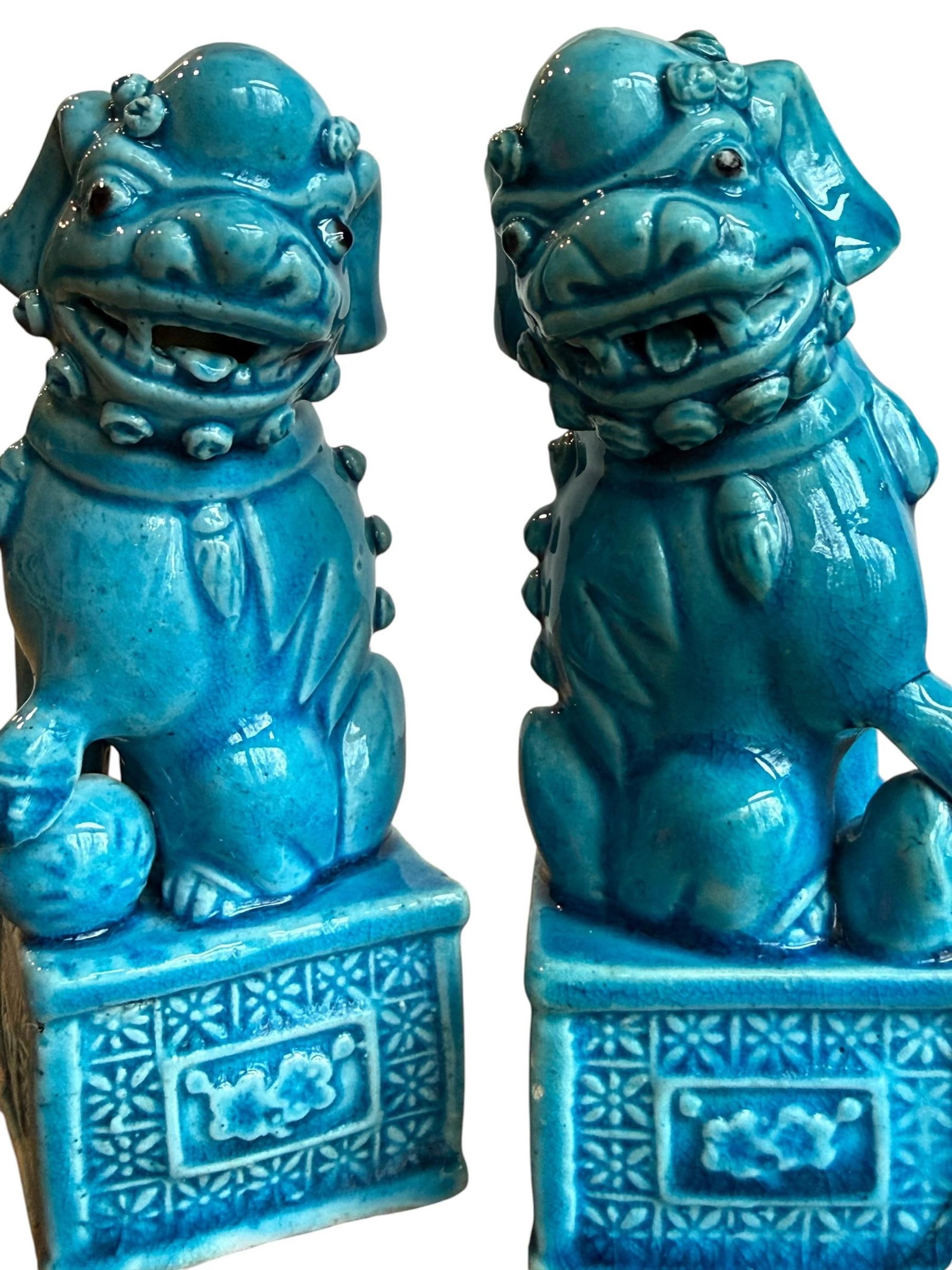 Set of 2, 1970s Blue Foo Dog Guardian Lion Ceramics Set - 7