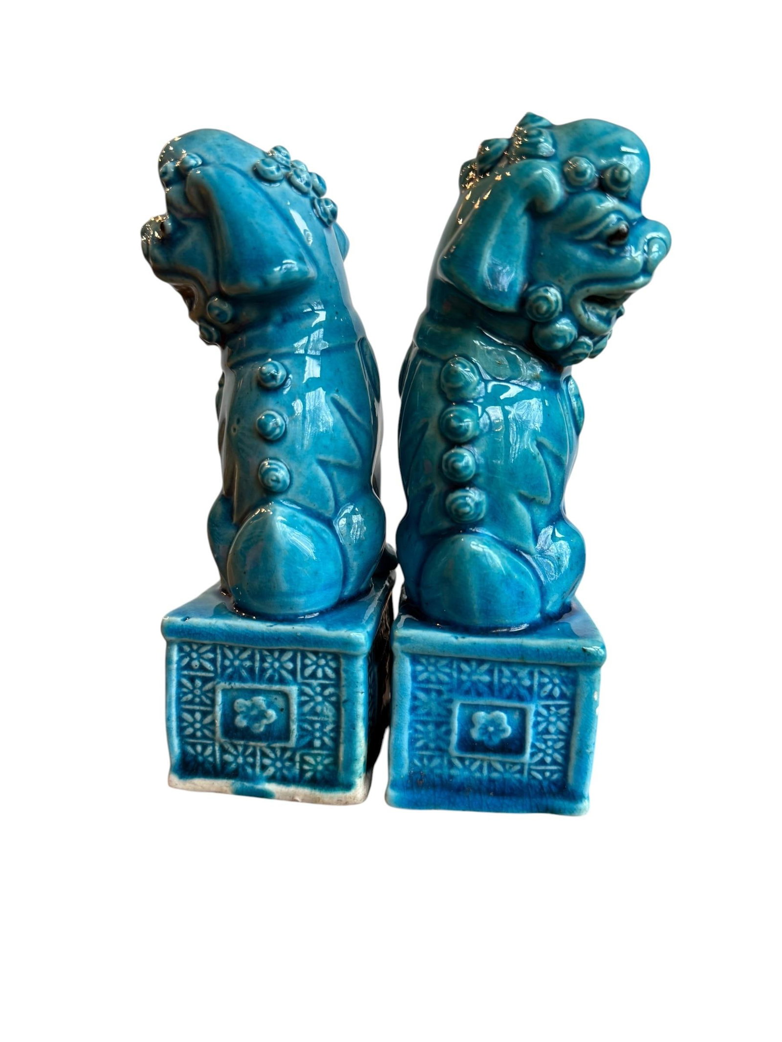 Set of 2, 1970s Blue Foo Dog Guardian Lion Ceramics Set - 8