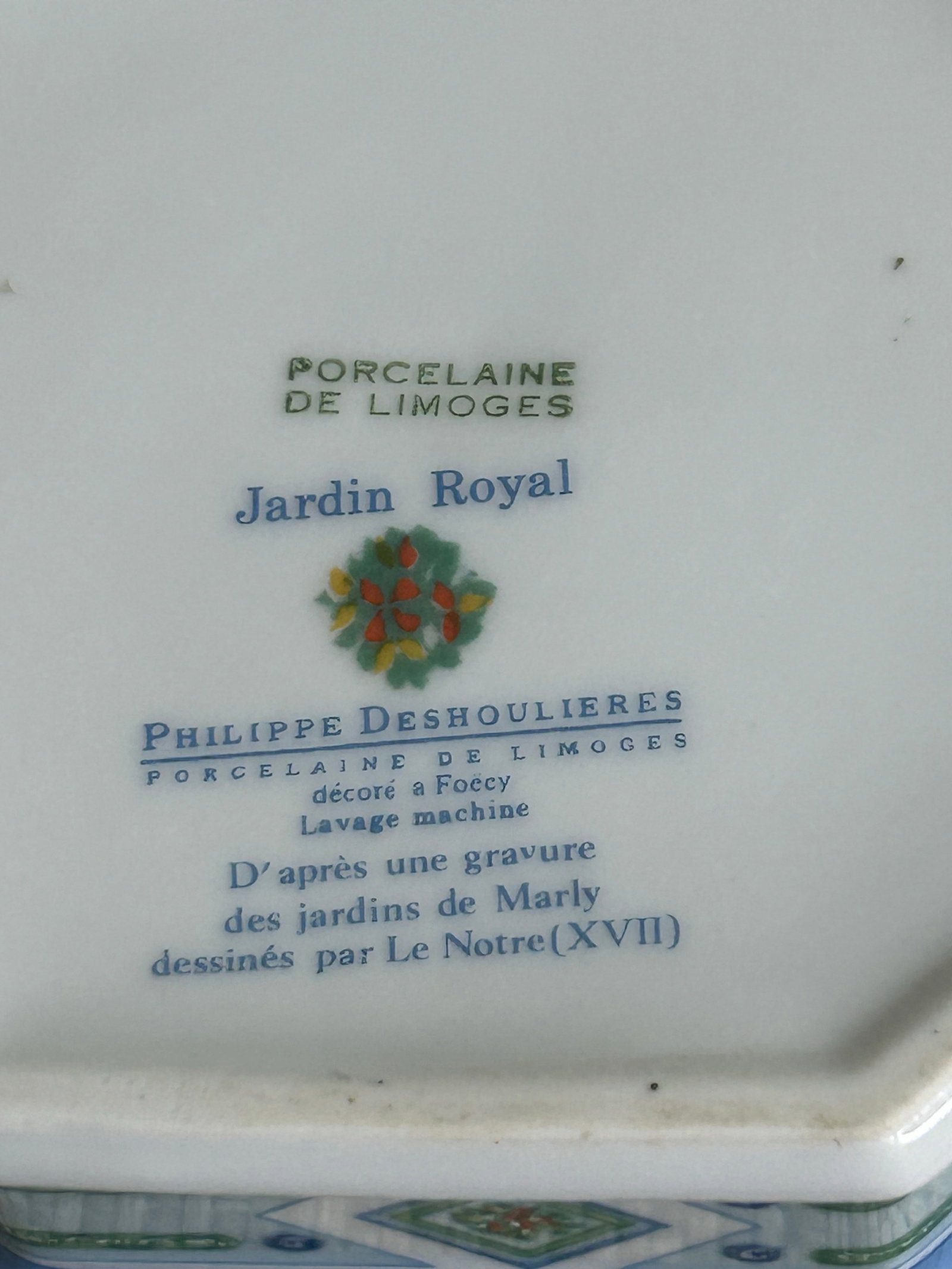 Philippe Deshoulieres Limoges France "Jardin Royal" Octagonal Topiary Trinket Box - 2