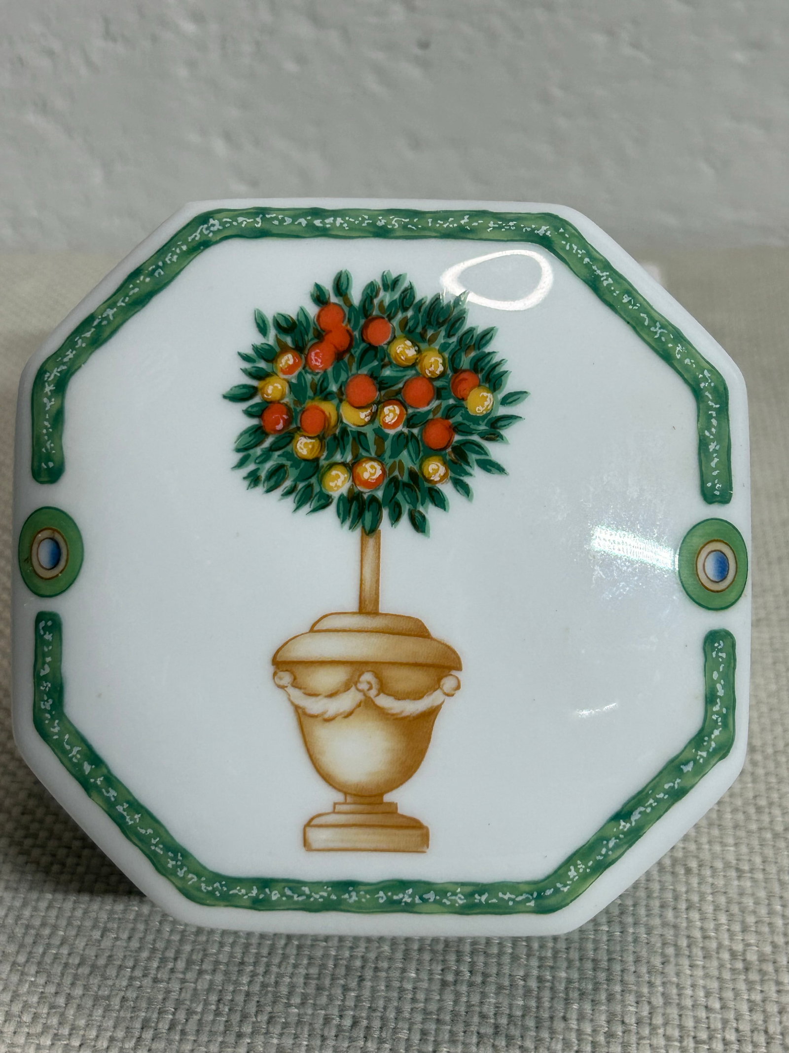 Philippe Deshoulieres Limoges France "Jardin Royal" Octagonal Topiary Trinket Box - 8