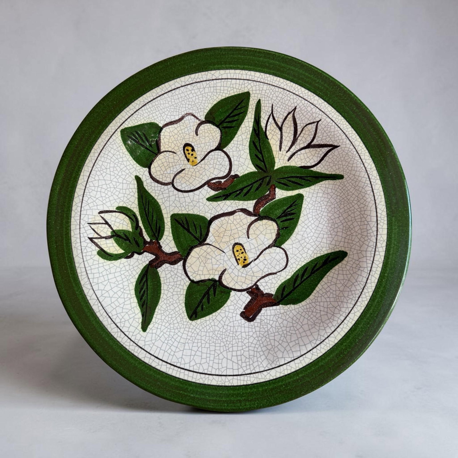 Large Vintage Majolica Magnolia Serving Platter Hartman Studios of Los Angeles, California - 2