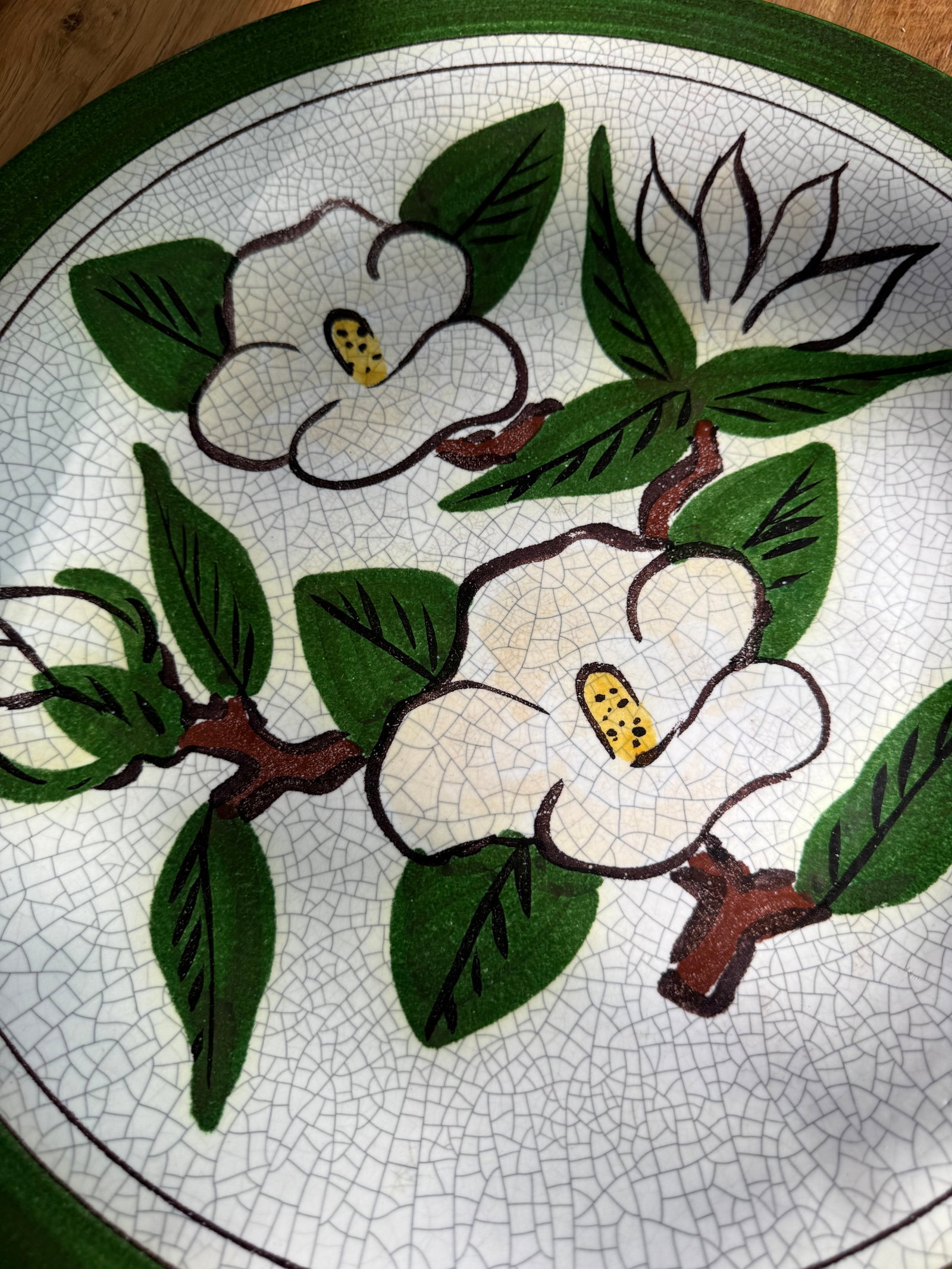 Large Vintage Majolica Magnolia Serving Platter Hartman Studios of Los Angeles, California - 7