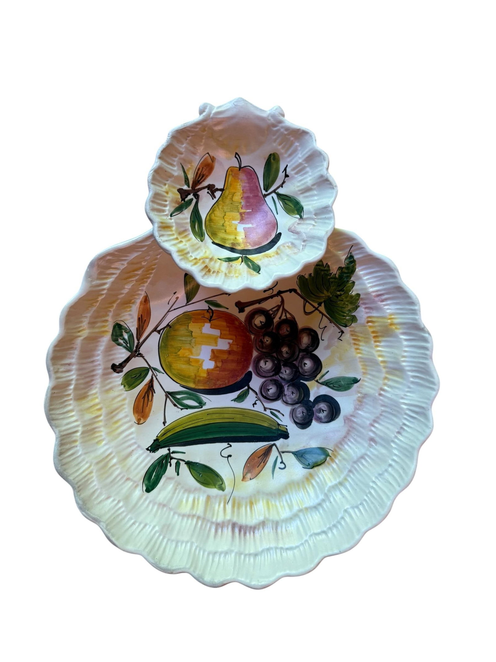Mid 20th Century Italian Hand-Painted Ceramic Tiered Seafood & Appetizer Server With Pearl Glaze - 2
