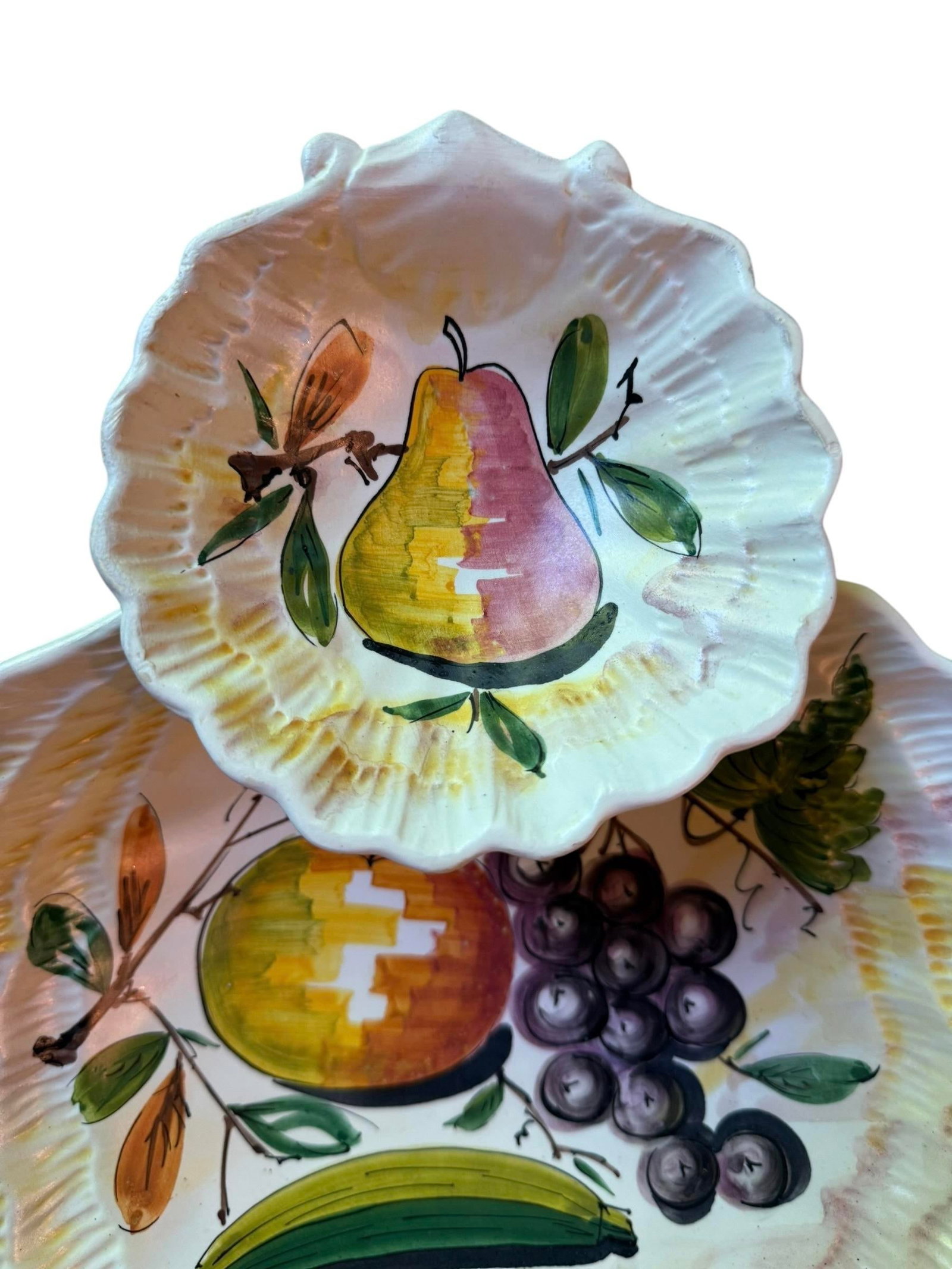 Mid 20th Century Italian Hand-Painted Ceramic Tiered Seafood & Appetizer Server With Pearl Glaze - 7