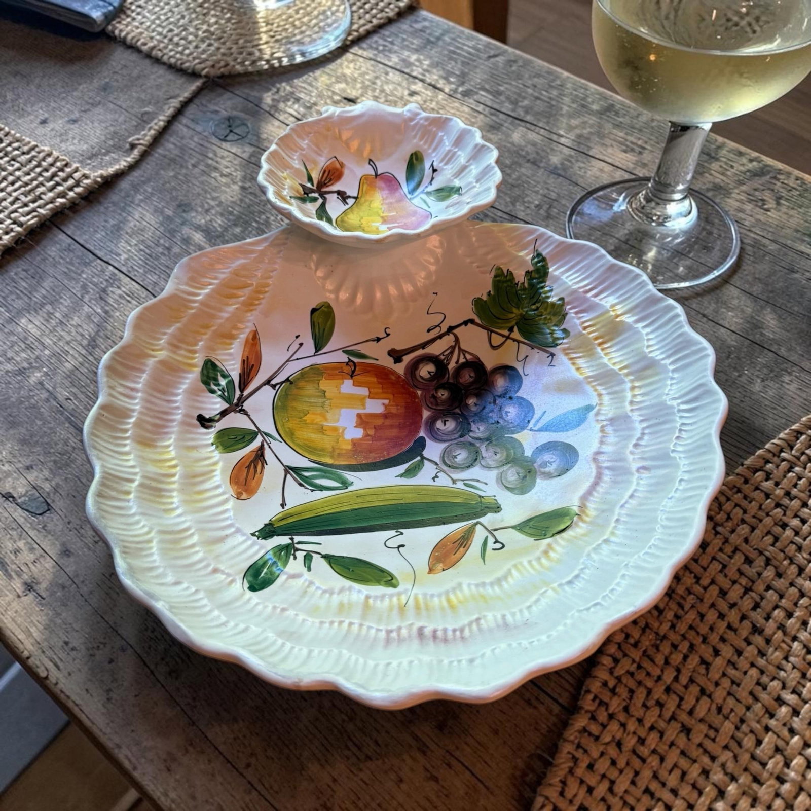 Mid 20th Century Italian Hand-Painted Ceramic Tiered Seafood & Appetizer Server With Pearl Glaze - 9