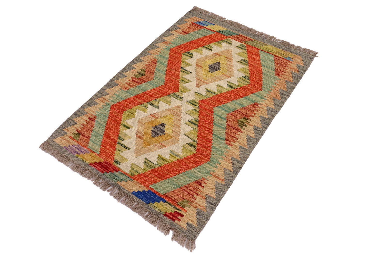 Rustic Turkish Kilim Gray Beige Hand-Woven Wool Rug - 3