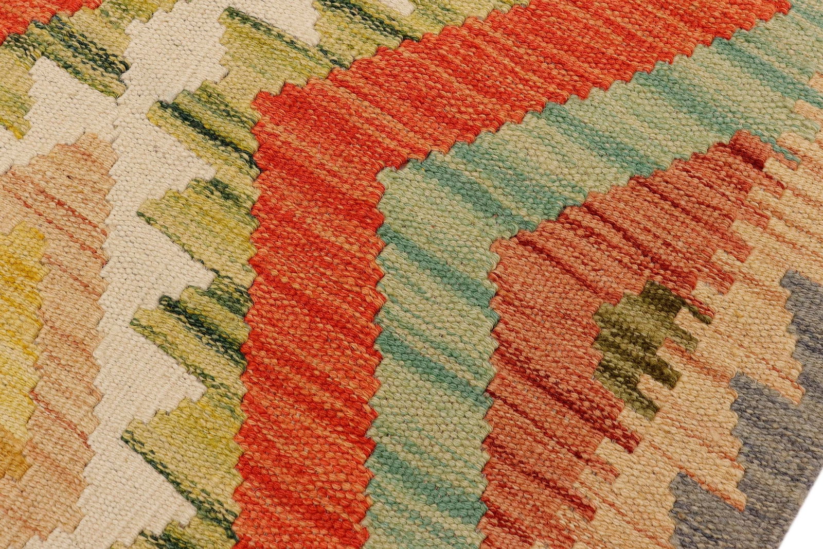 Rustic Turkish Kilim Gray Beige Hand-Woven Wool Rug - 6