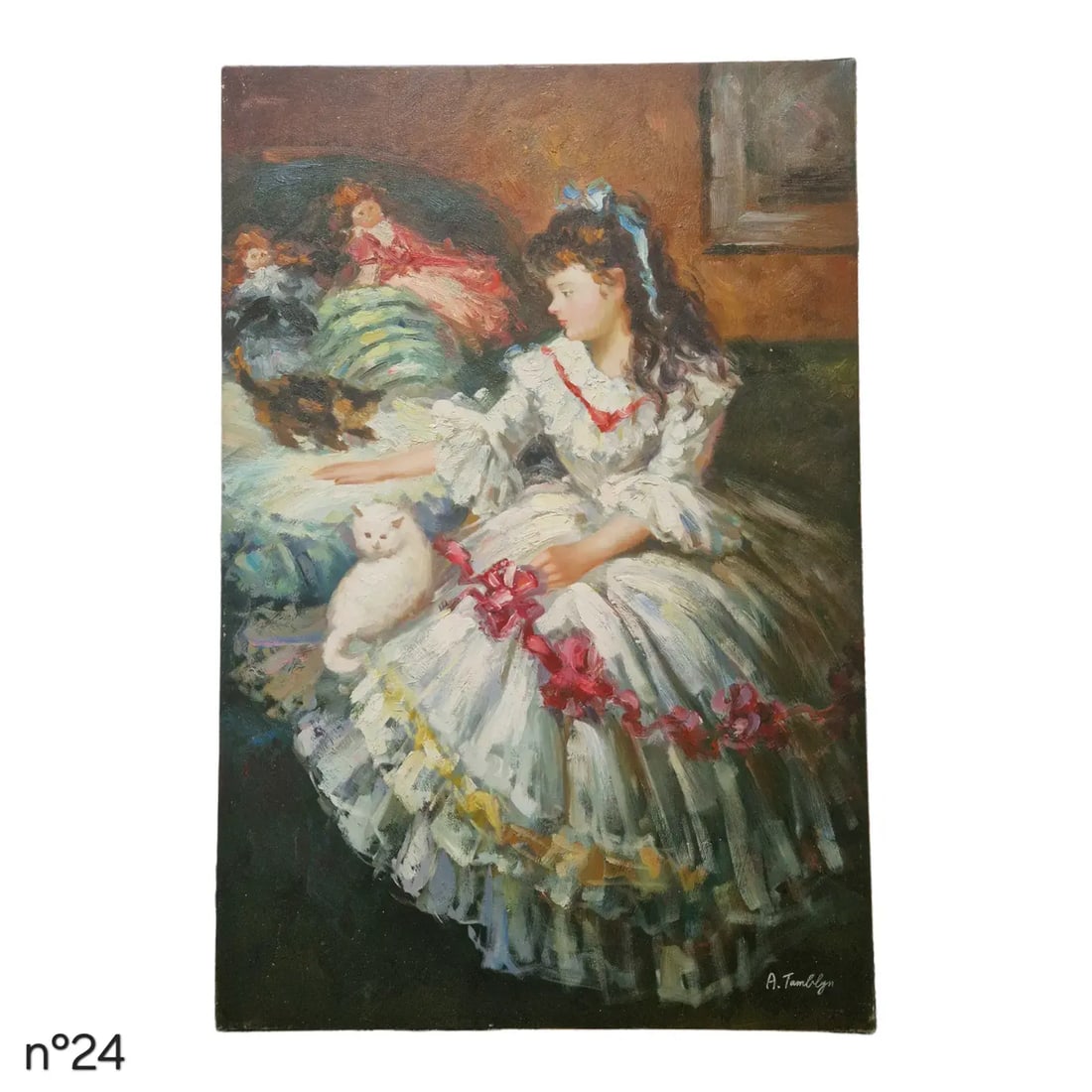 Mid-20th Century Signed Anael Tamblyn - Young Girl With Cat, Oil on Canvas - 2