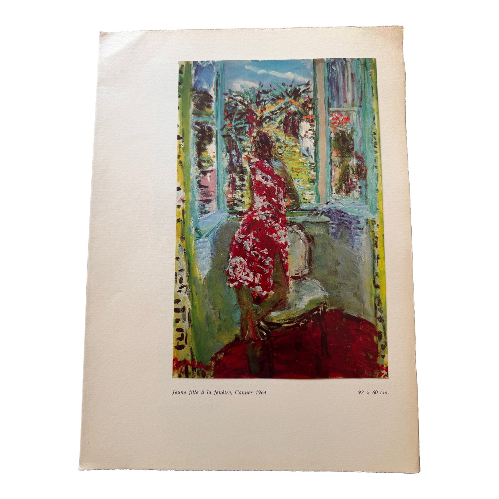 1964 Original Small Print of Dimitrie Berea's "Jeune Fille A La Fenetre": This is a vintage original print by Romanian-born artist Dimitrie Berea entitled "Jeune Fille a la Fenetre" (Young Girl by the Window) dating from 1964. Influenced by Matisse and other