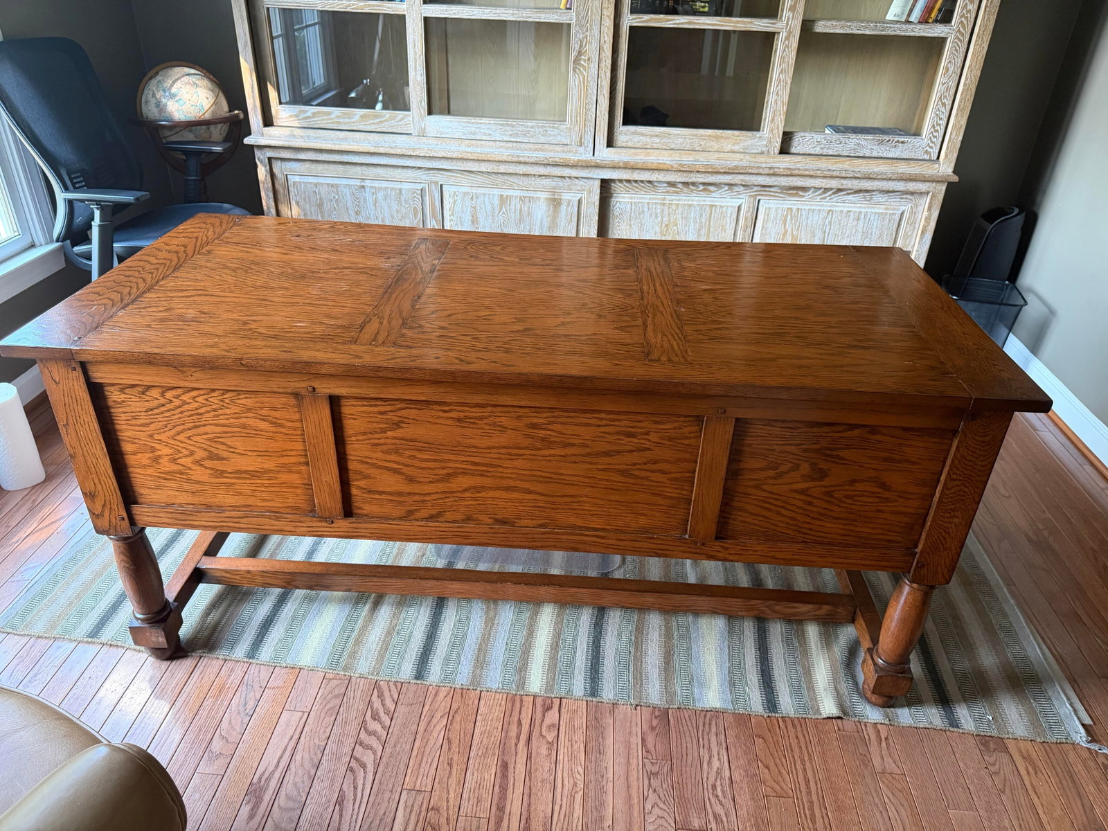 Antique Oak Partners-Style Library Desk, Turned Leg Base - 2