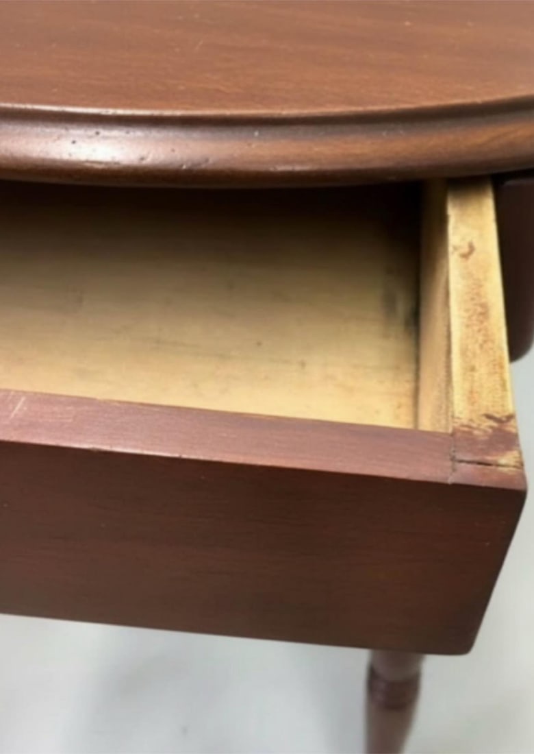 Antique Oval Wood Side Table With Barley Twist Legs & Single Drawer - 6