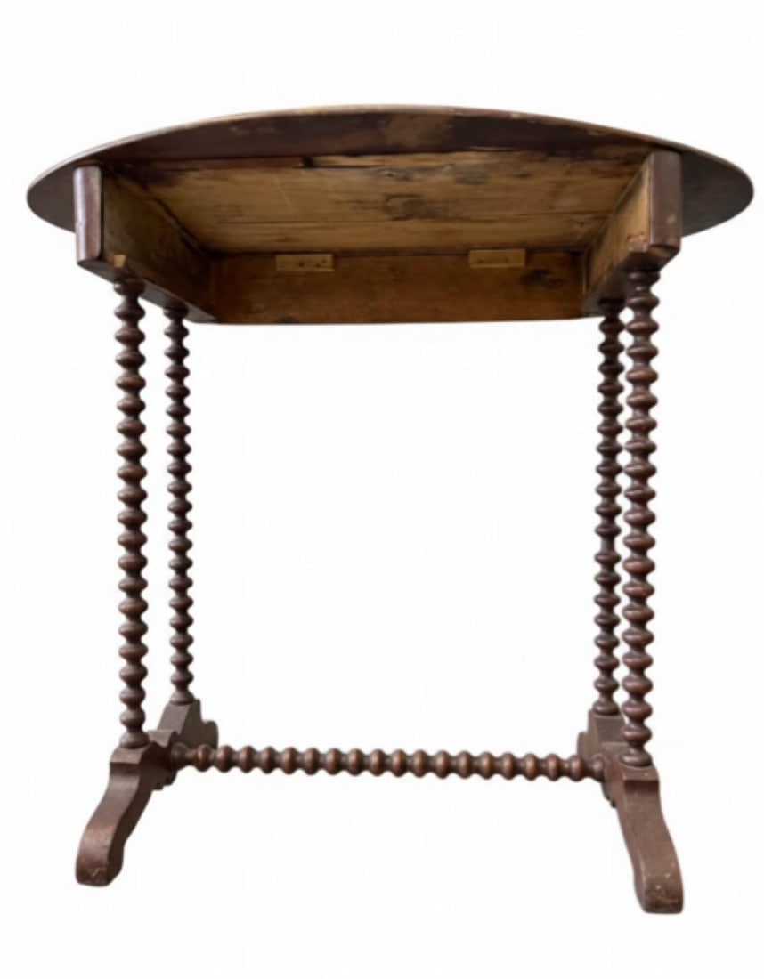 Antique Oval Wood Side Table With Barley Twist Legs & Single Drawer - 7