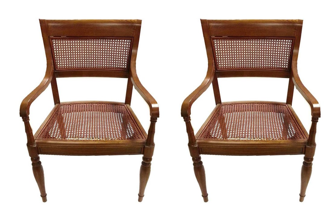 Vintage Woven Rattan Armchairs - a Pair - 2