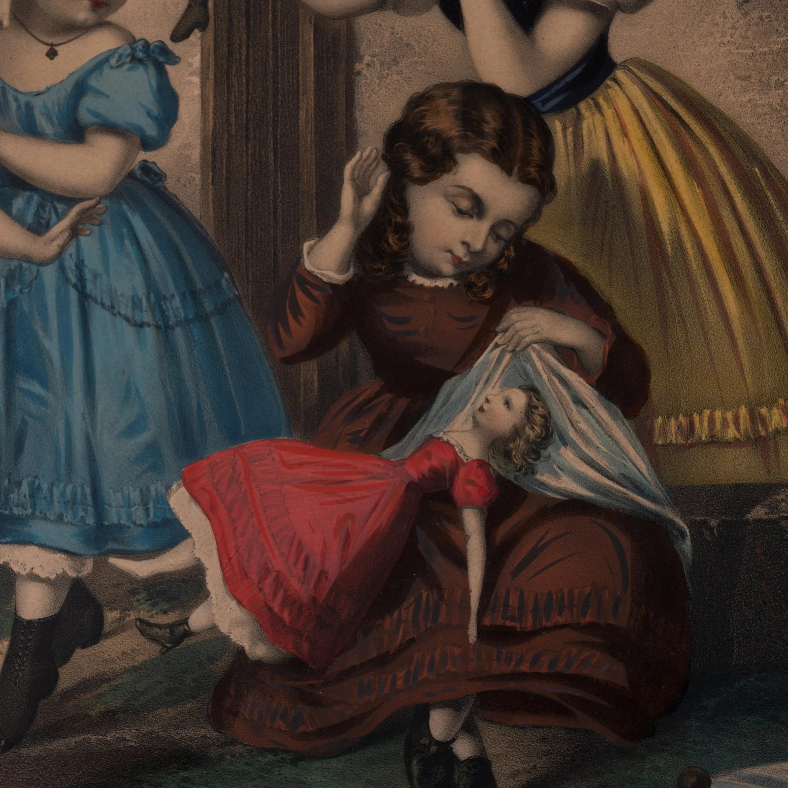 Victorian Girls Hand-Painted Lithograph - 7