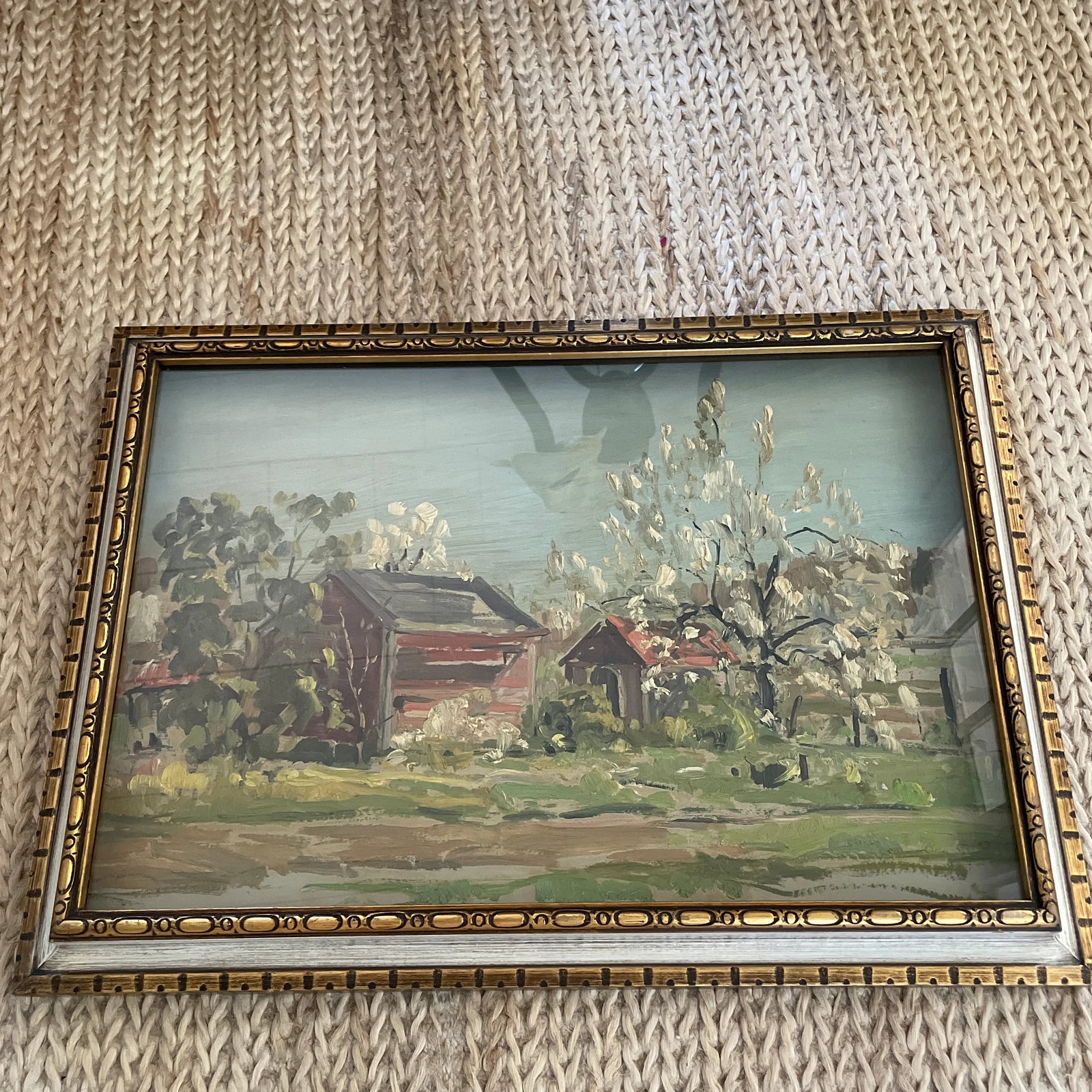 Mid 20th Century Vintage Framed Oil Painting on Board of a Farm Scene - 2