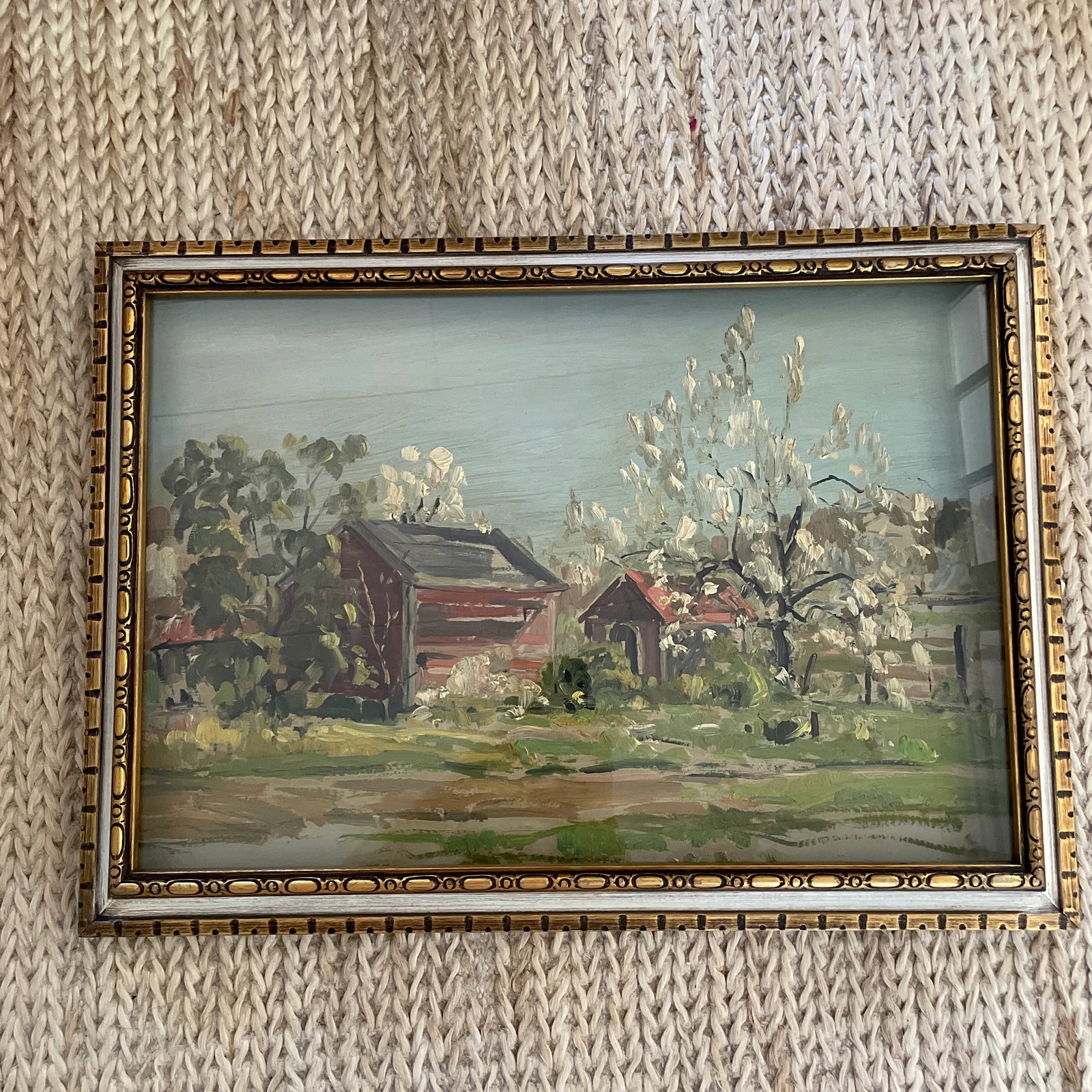 Mid 20th Century Vintage Framed Oil Painting on Board of a Farm Scene - 3