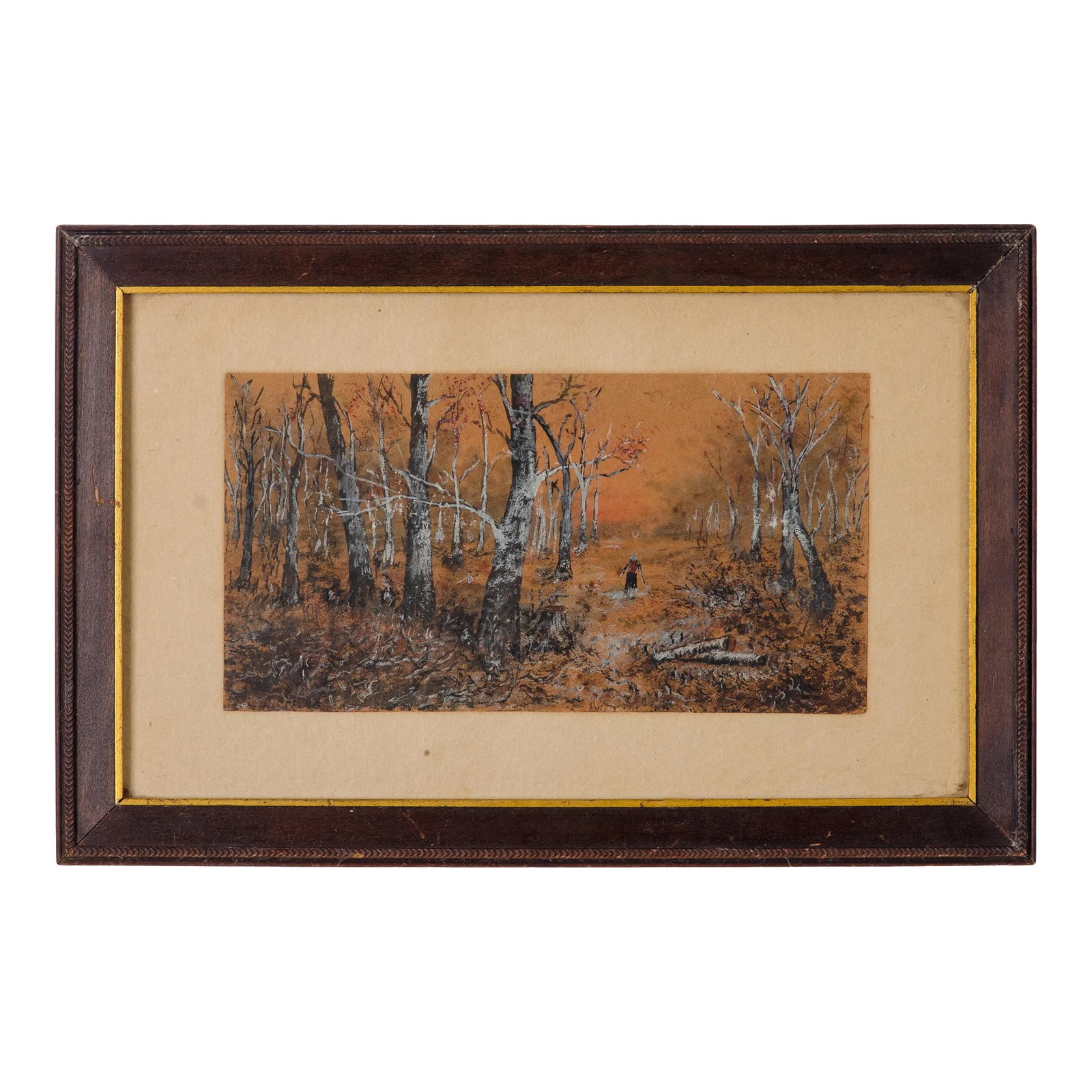 Indiana Richmond Group Woodland Landscape: An Indiana woodland landscape possibly a Richmond Group artist. art: 10 by 5 1/4 inches frame: 15 1/4 by 10 inches Condition: Alterations: Original Condition Unaltered Imperfections: Some