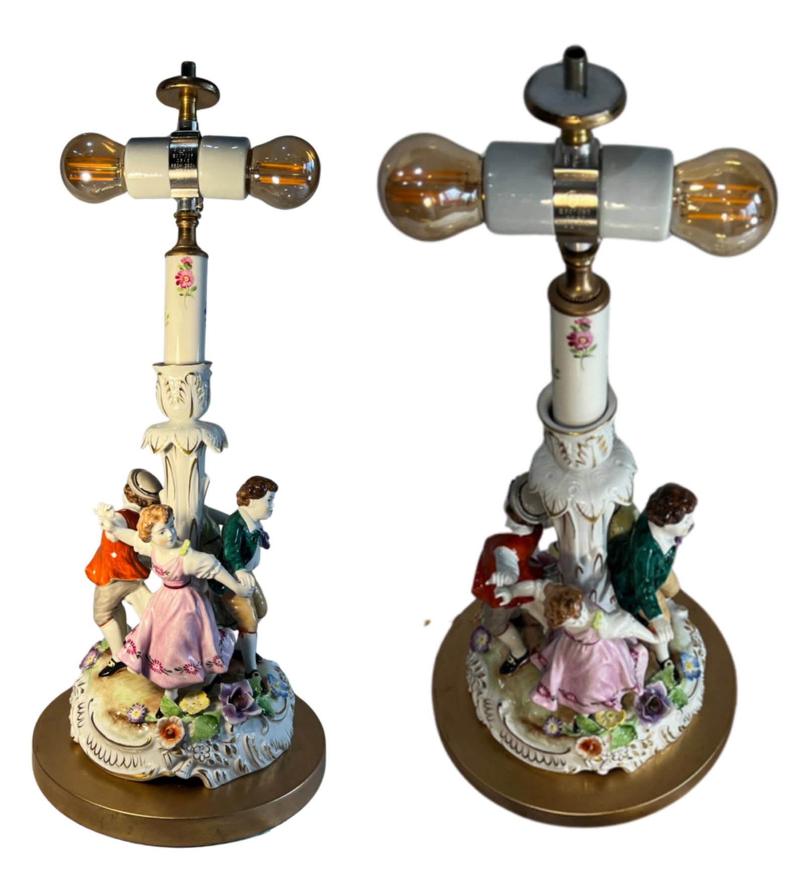 Von Schierholz Porcelain Ring Around the Rosie Children Table Lamp Floral Lithophane Shade - 10
