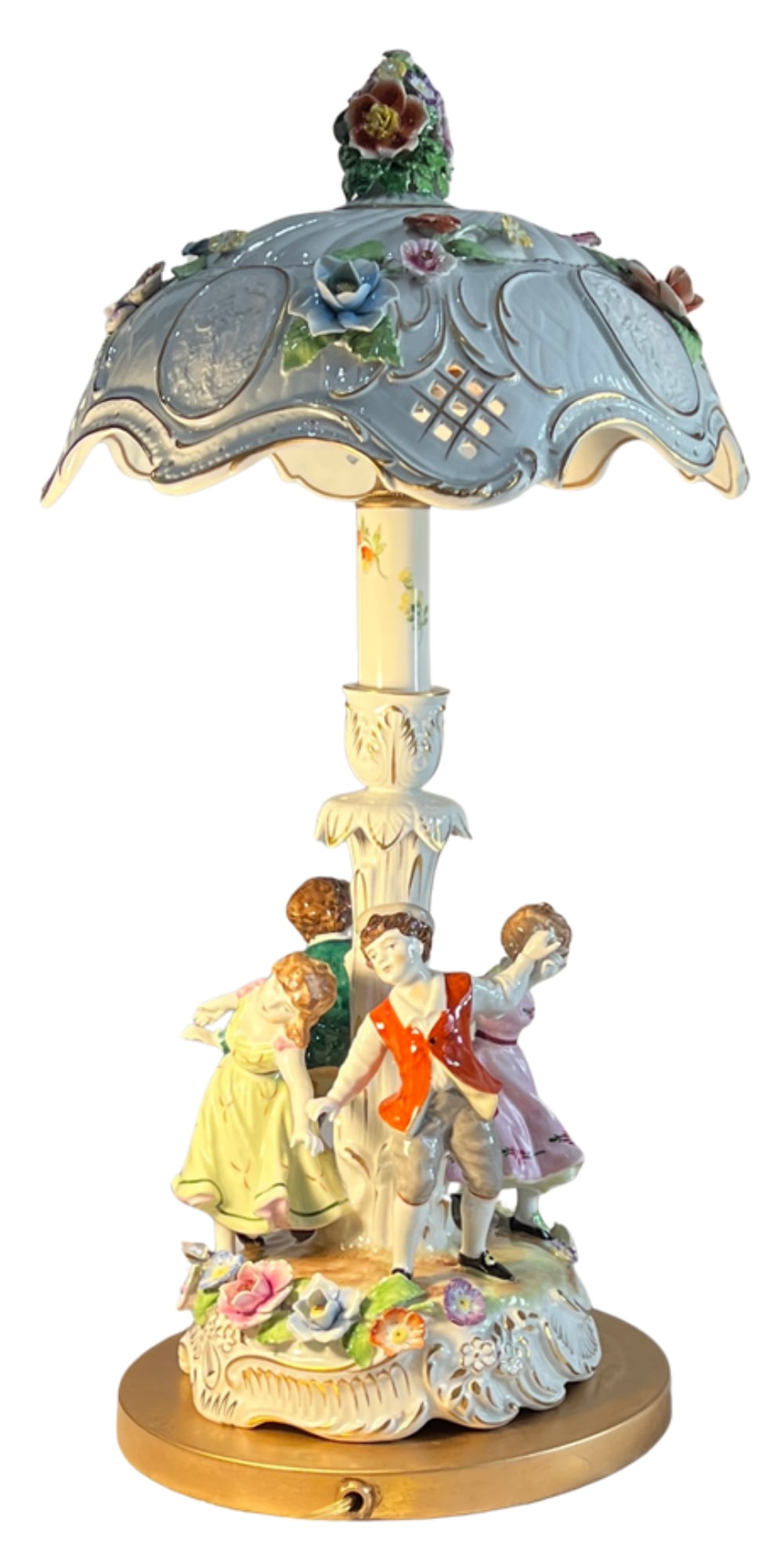 Von Schierholz Porcelain Ring Around the Rosie Children Table Lamp Floral Lithophane Shade - 14