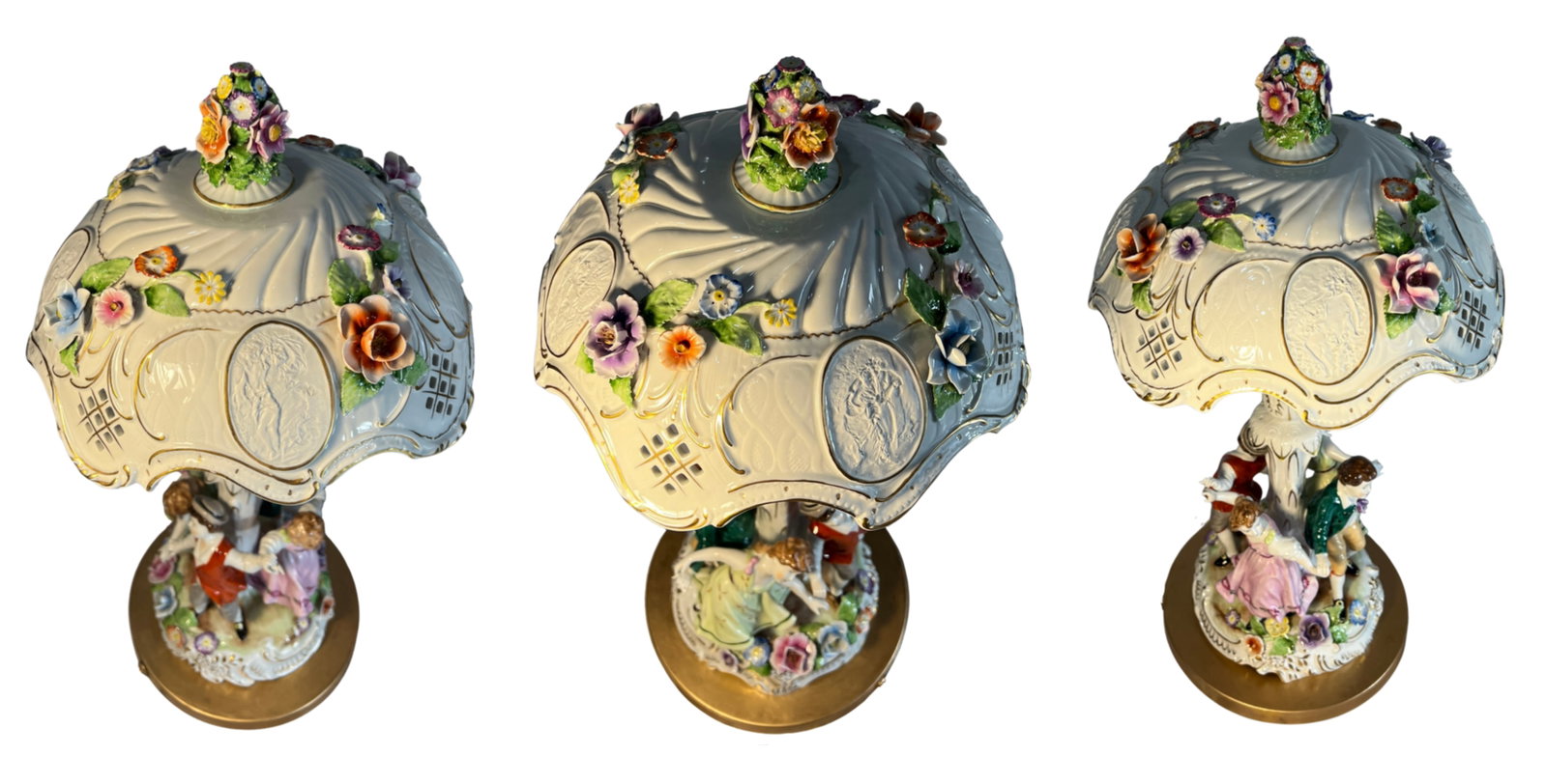 Von Schierholz Porcelain Ring Around the Rosie Children Table Lamp Floral Lithophane Shade - 16