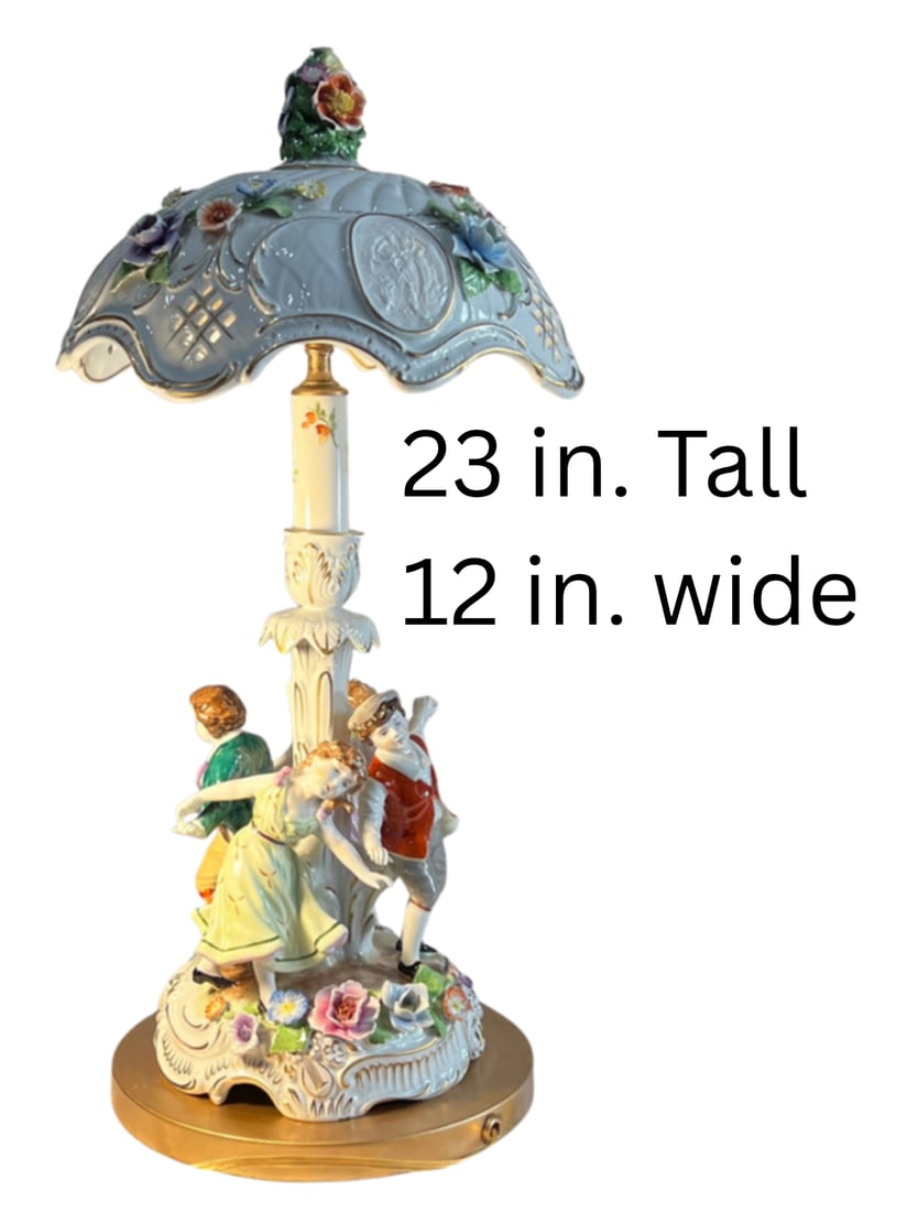 Von Schierholz Porcelain Ring Around the Rosie Children Table Lamp Floral Lithophane Shade - 17