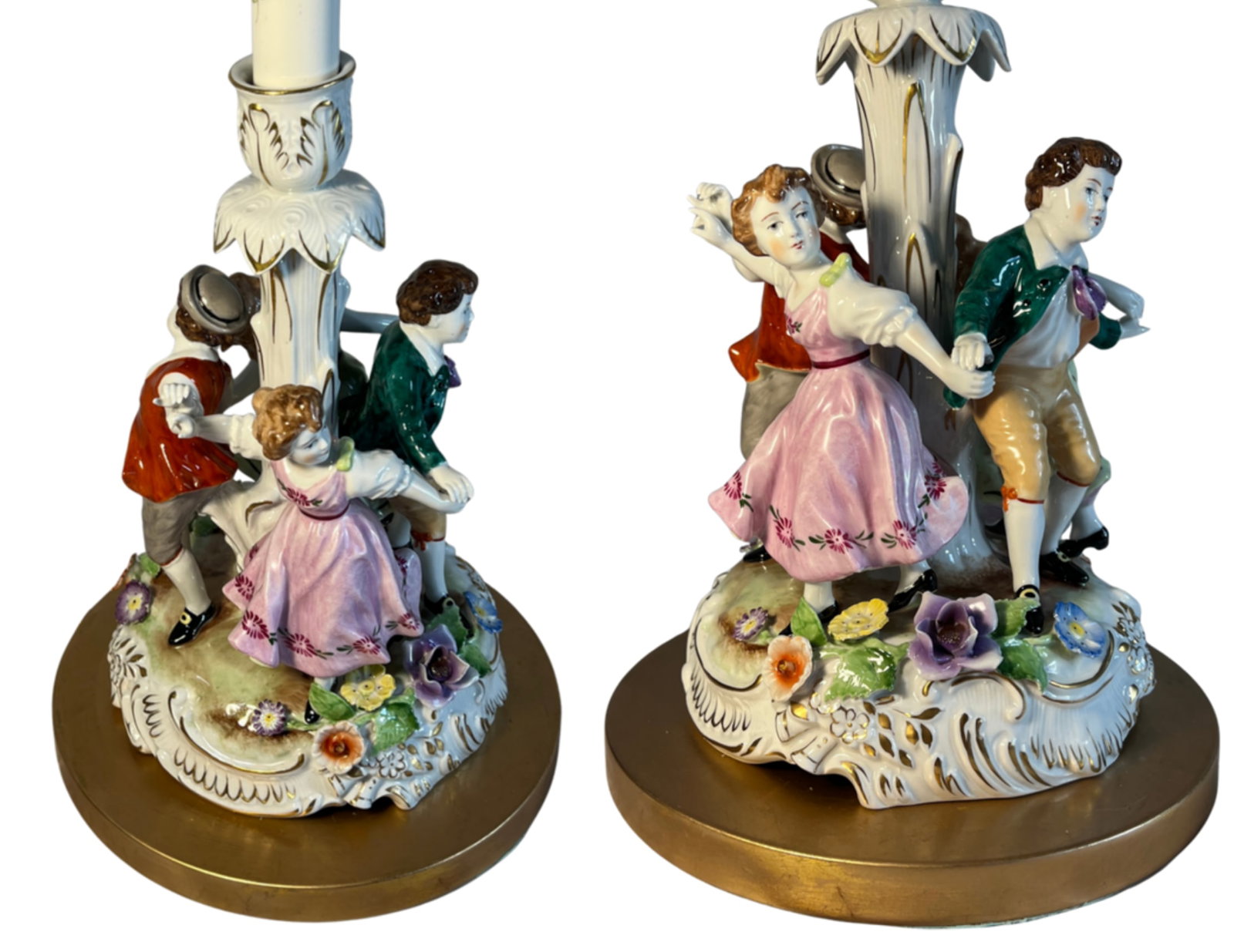 Von Schierholz Porcelain Ring Around the Rosie Children Table Lamp Floral Lithophane Shade - 3