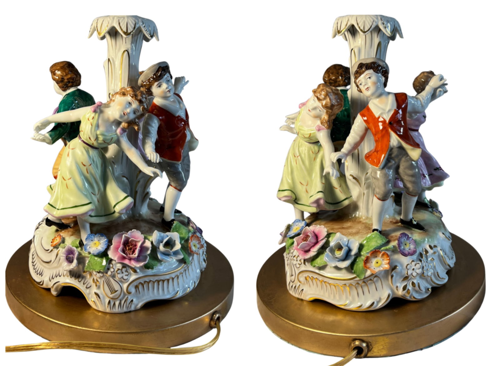 Von Schierholz Porcelain Ring Around the Rosie Children Table Lamp Floral Lithophane Shade - 5