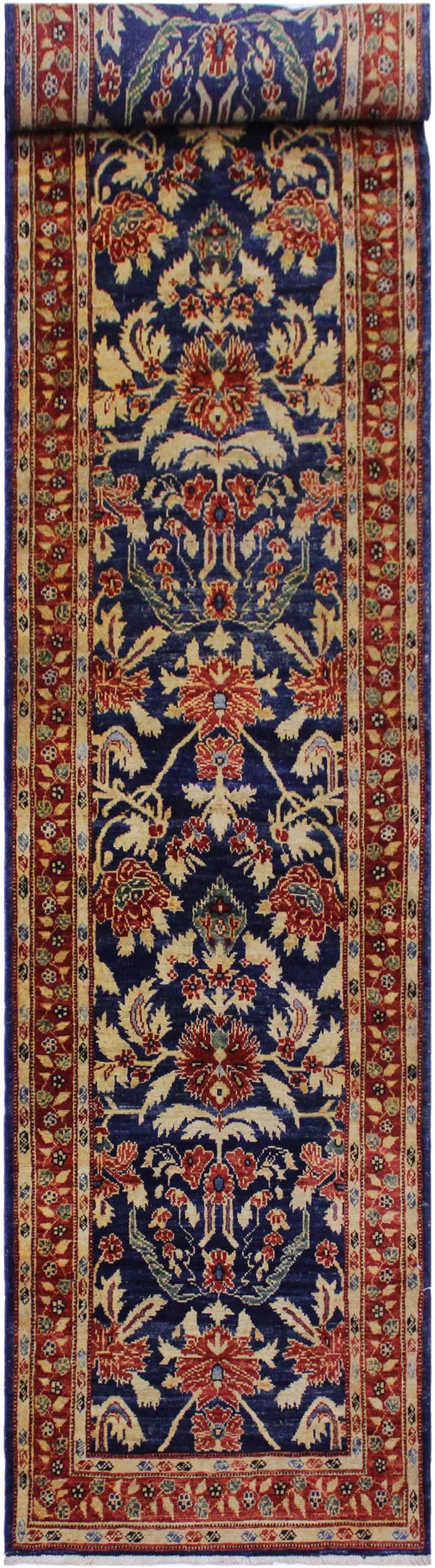 Shabby Chic 1990's Ziegler Blue/Rust Wool Runner Rug- 2'9'' X 12'8'' - 10