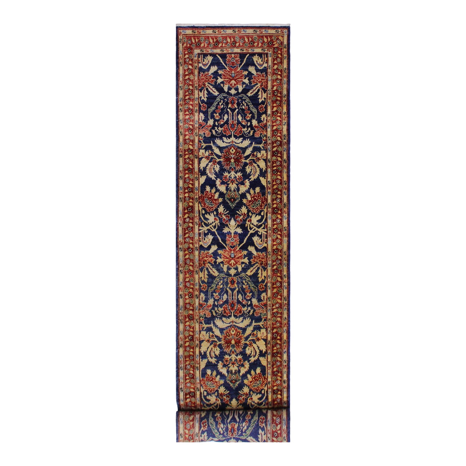Shabby Chic 1990's Ziegler Blue/Rust Wool Runner Rug- 2'9'' X 12'8'' (1 of 10)