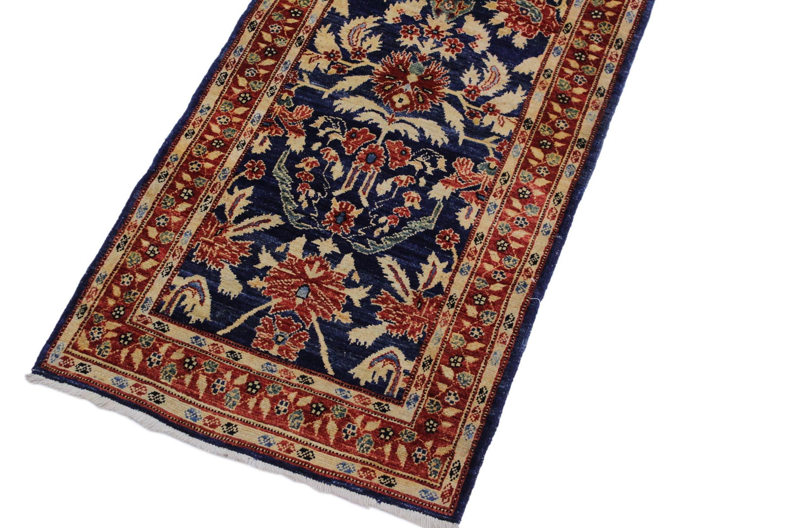 Shabby Chic 1990's Ziegler Blue/Rust Wool Runner Rug- 2'9'' X 12'8'' - 4