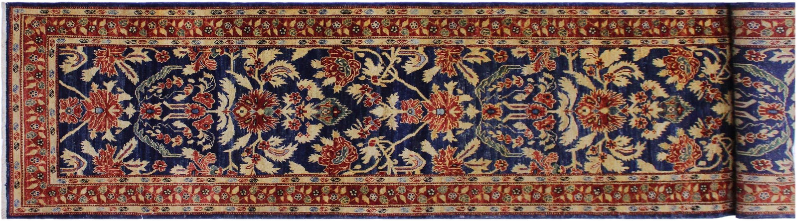 Shabby Chic 1990's Ziegler Blue/Rust Wool Runner Rug- 2'9'' X 12'8'' - 9