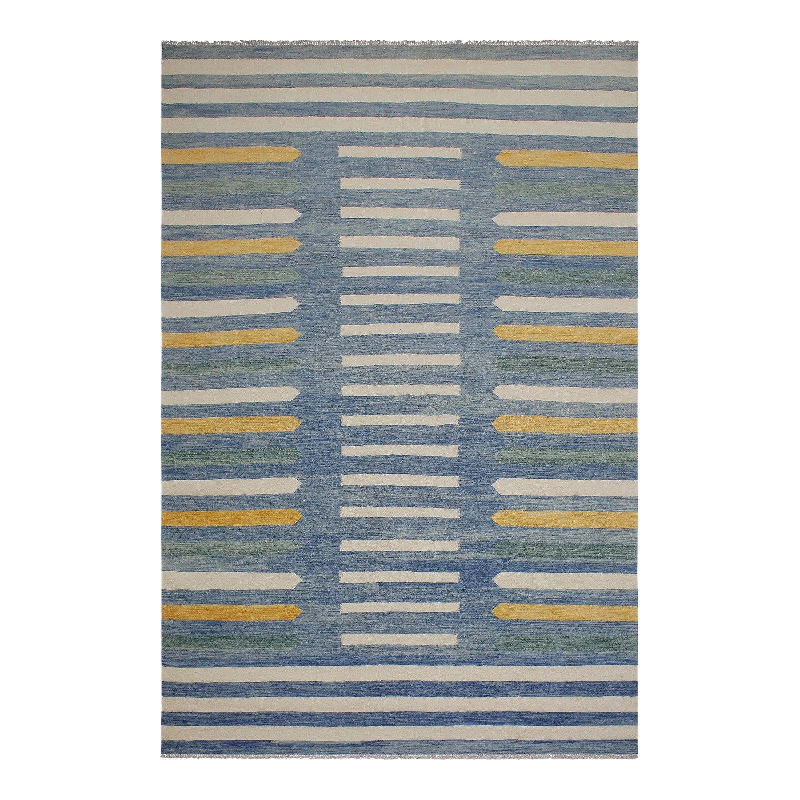 Early 21st Century Boho Chic Kilim Blue Beige Wool Rug (1 of 8)