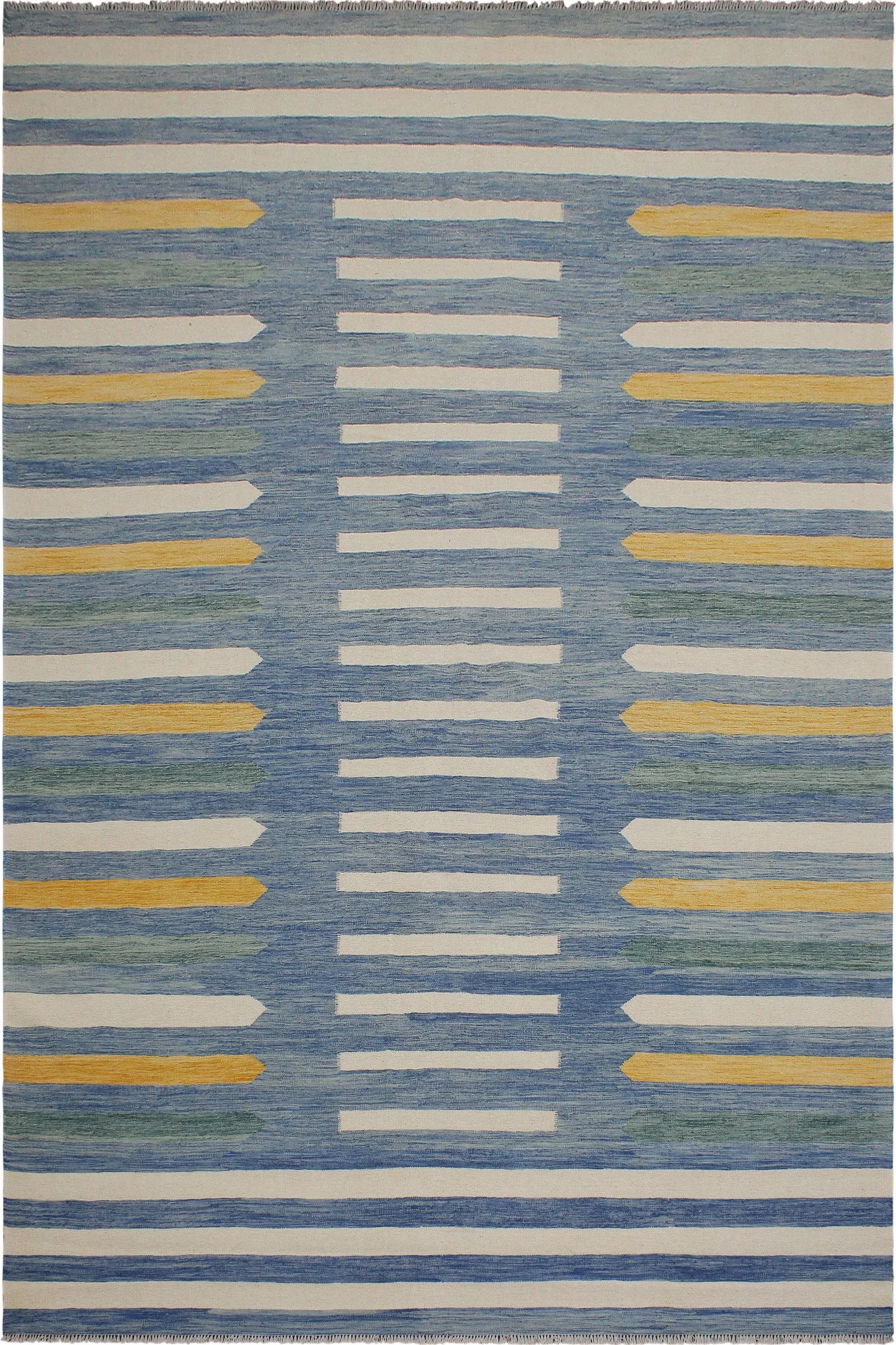 Early 21st Century Boho Chic Kilim Blue Beige Wool Rug - 8