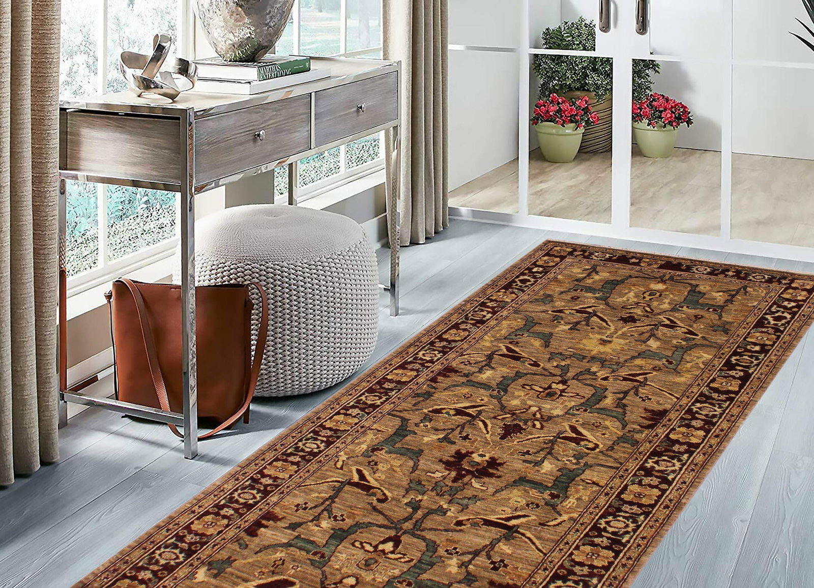 Ziegler Nikia Dark Tan/Dark Red Wool Runner Rug- 3'10'' X 13'1'' - 2