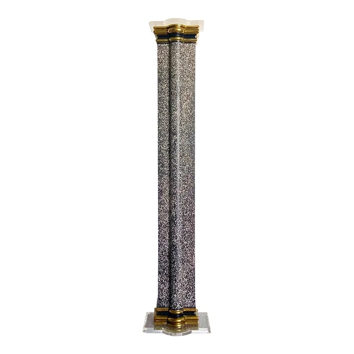 Art Deco Vintage Black White and Gold Torchiere Floor Lamp: Exceptional vintage art deco revival torchiere floor lamp. Features a black and white speckled finish with a brass and lucite base and shade. Condition: Alterations: Original Condition Unaltered