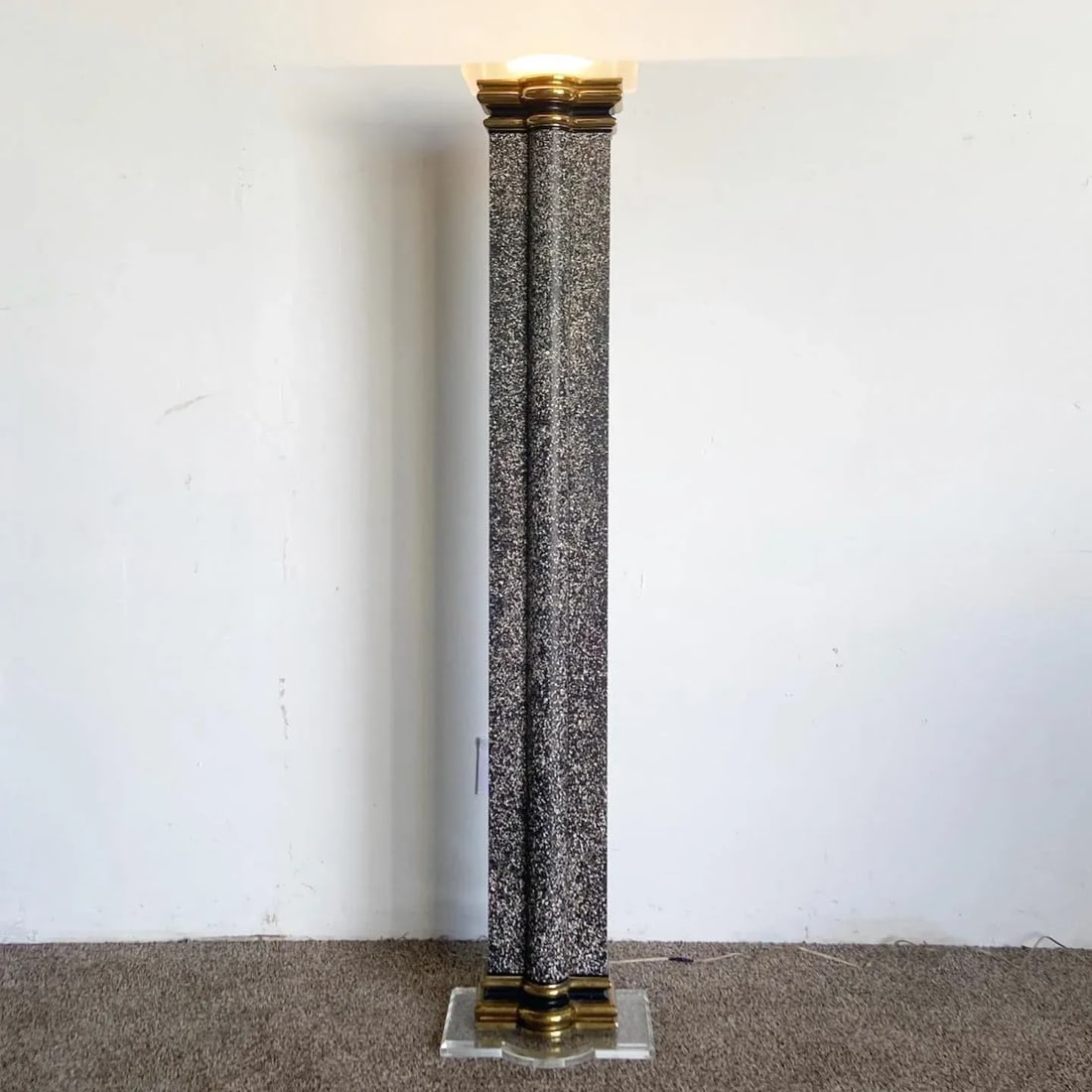 Art Deco Vintage Black White and Gold Torchiere Floor Lamp - 2