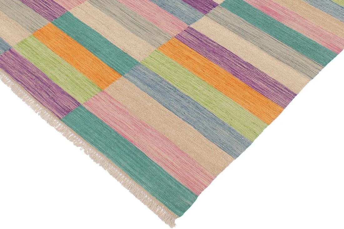 Kilim Blue Brown Wool Rug - 5'0" X 6'8" - 3