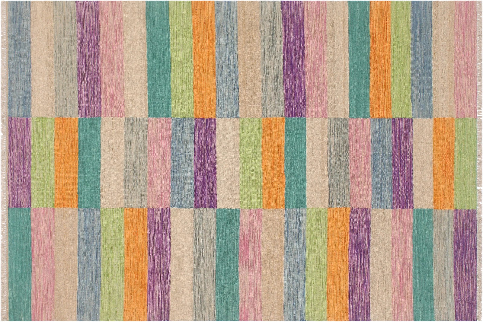 Kilim Blue Brown Wool Rug - 5'0" X 6'8" - 8
