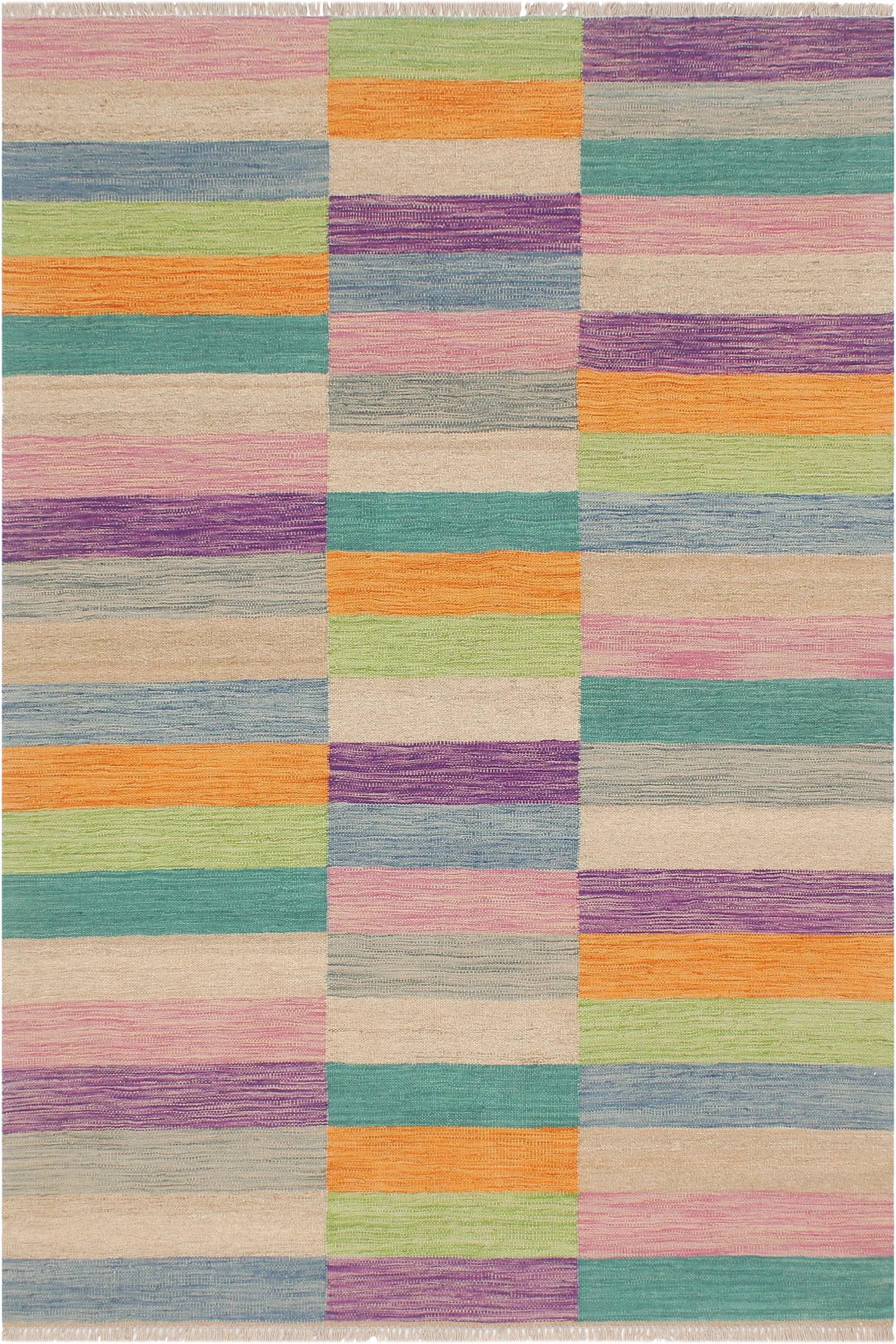 Kilim Blue Brown Wool Rug - 5'0" X 6'8" - 9