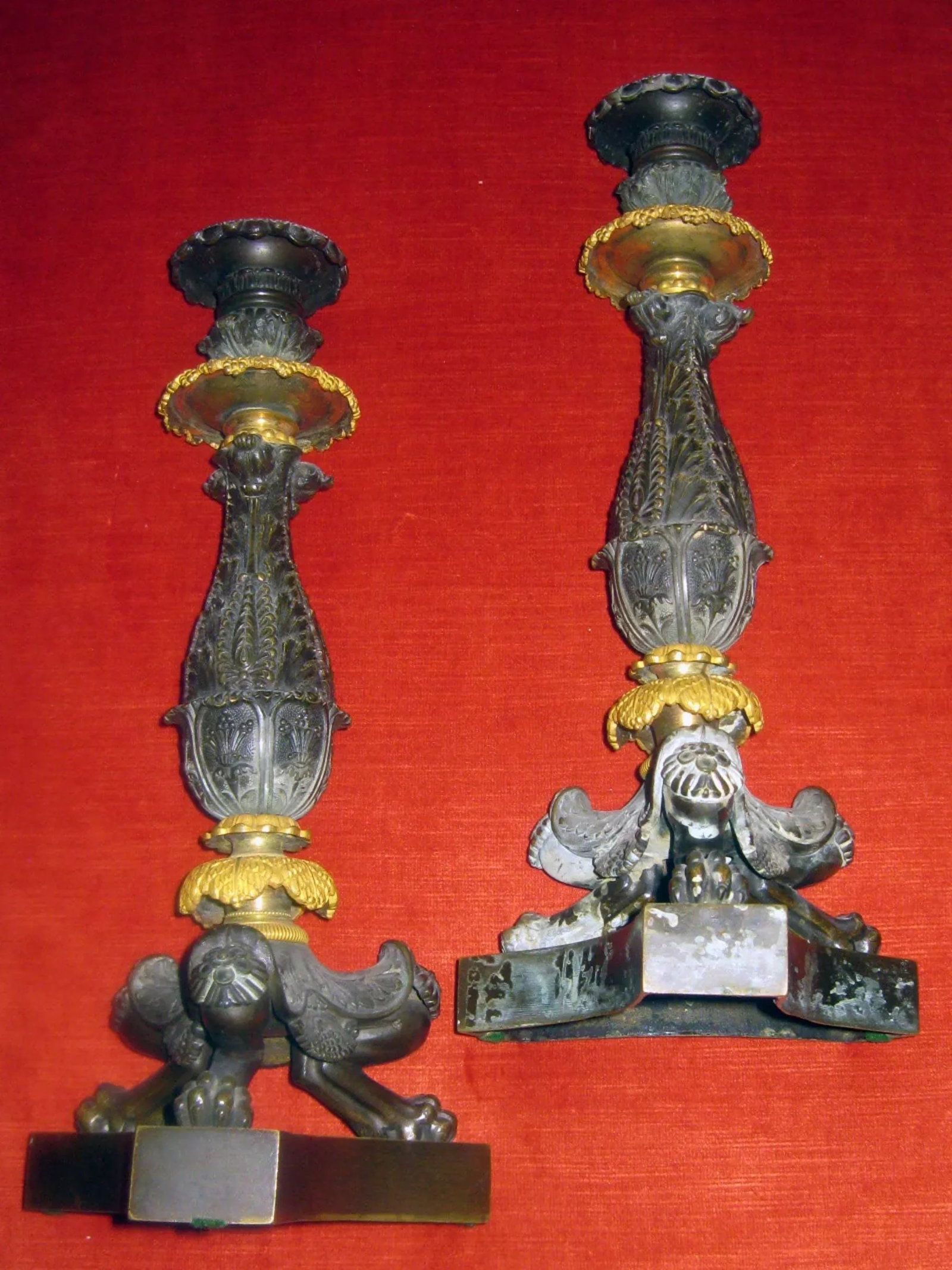 19th century Charles 'X' French Gilt and Patinated Bronze Candlestick, Pair - A Pair - 2