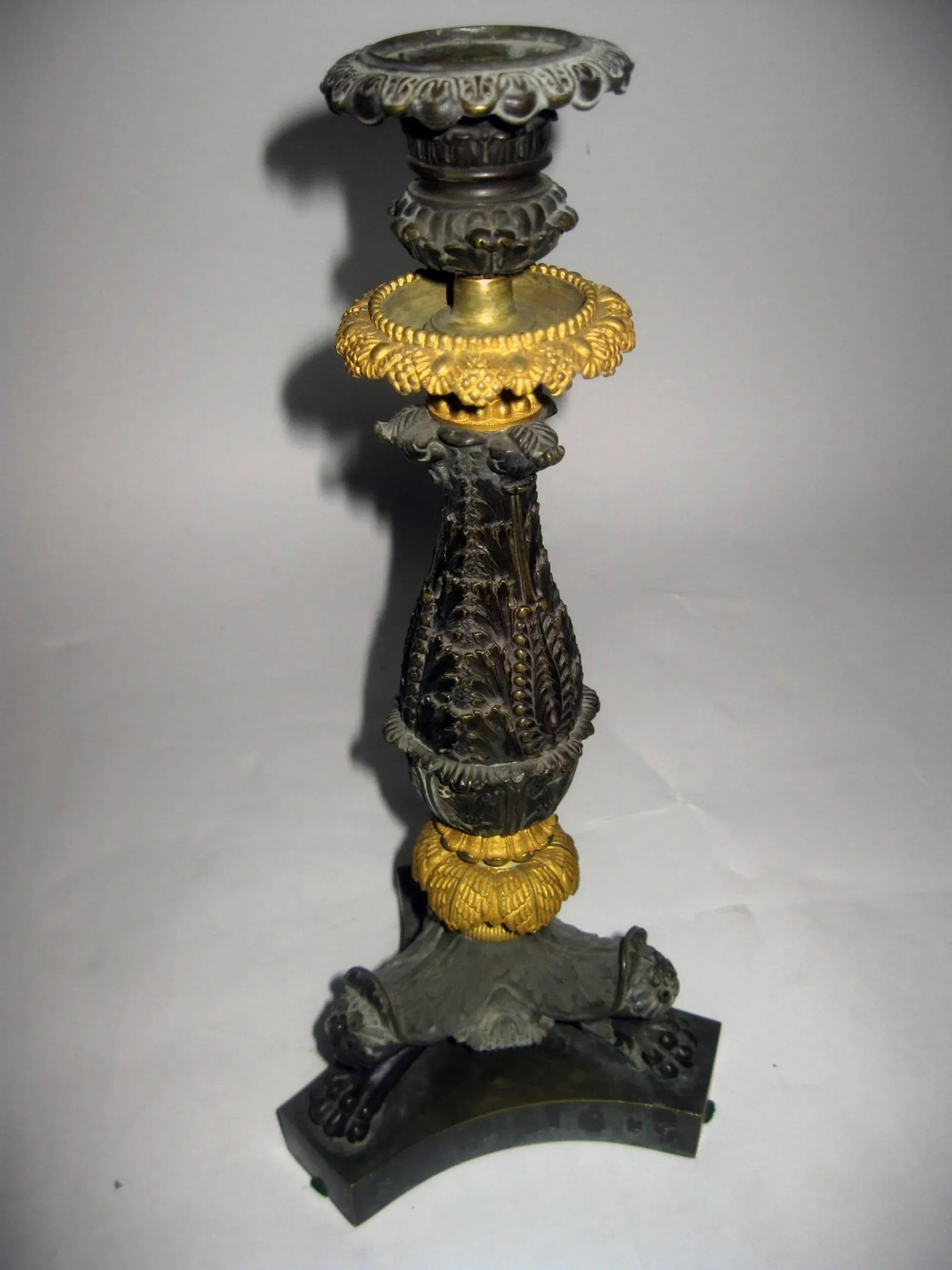 19th century Charles 'X' French Gilt and Patinated Bronze Candlestick, Pair - A Pair - 3