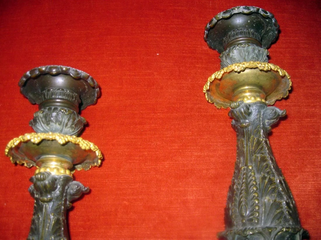 19th century Charles 'X' French Gilt and Patinated Bronze Candlestick, Pair - A Pair - 4