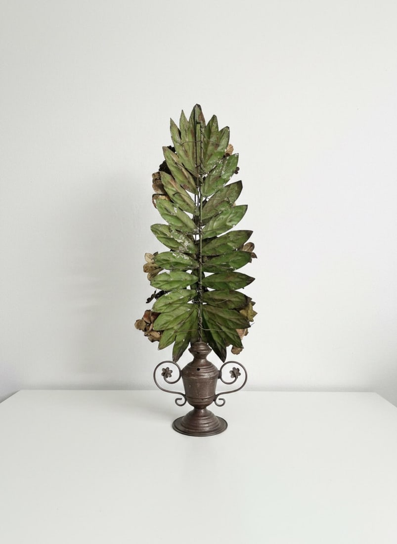 Large Vintage Painted Tole Floral Wall Hanging With Urn, 28" - 8