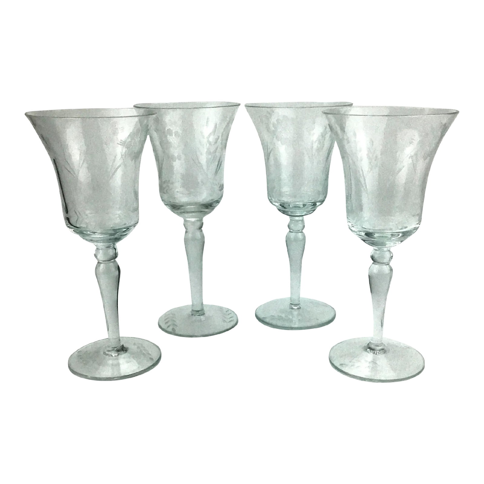 French Vintage Crystal Etched Wine or Water Goblets - a Set of 4: Stored away for decades these beautiful glasses are perfect for your special occasions. No damages to be found. In as new condition. Need I say more? Condition: Alterations: Original Condition