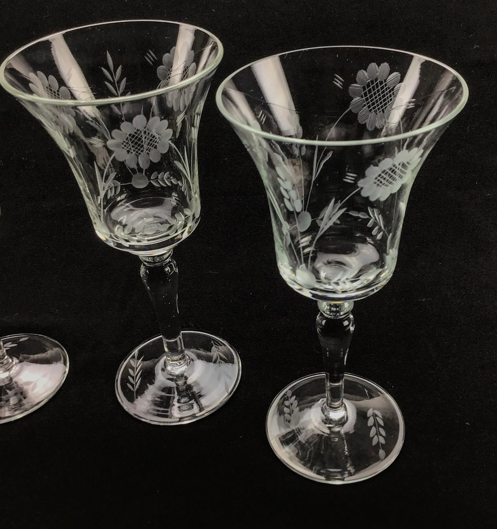 French Vintage Crystal Etched Wine or Water Goblets - a Set of 4 - 6