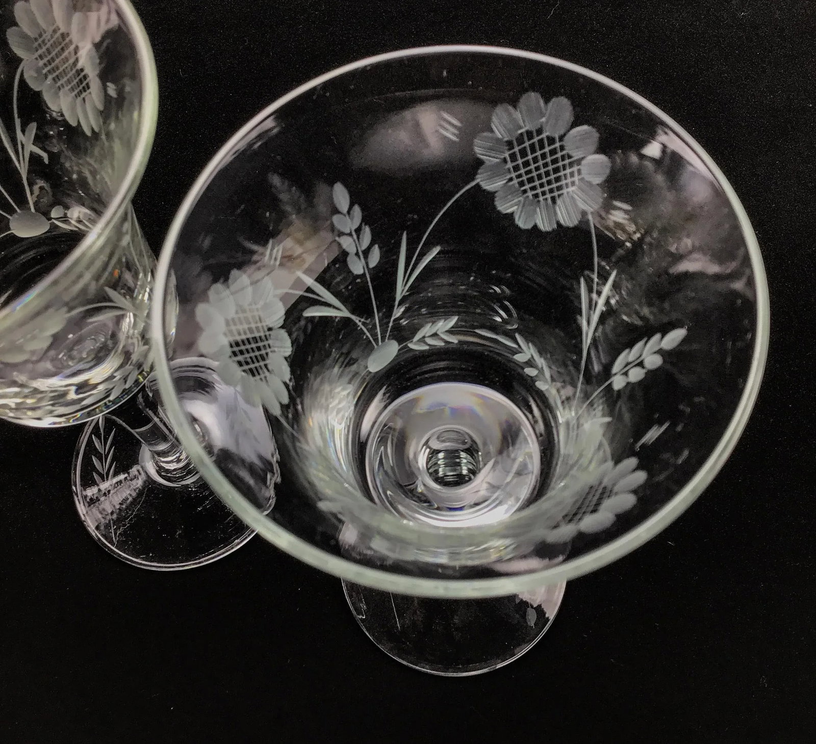 French Vintage Crystal Etched Wine or Water Goblets - a Set of 4 - 8