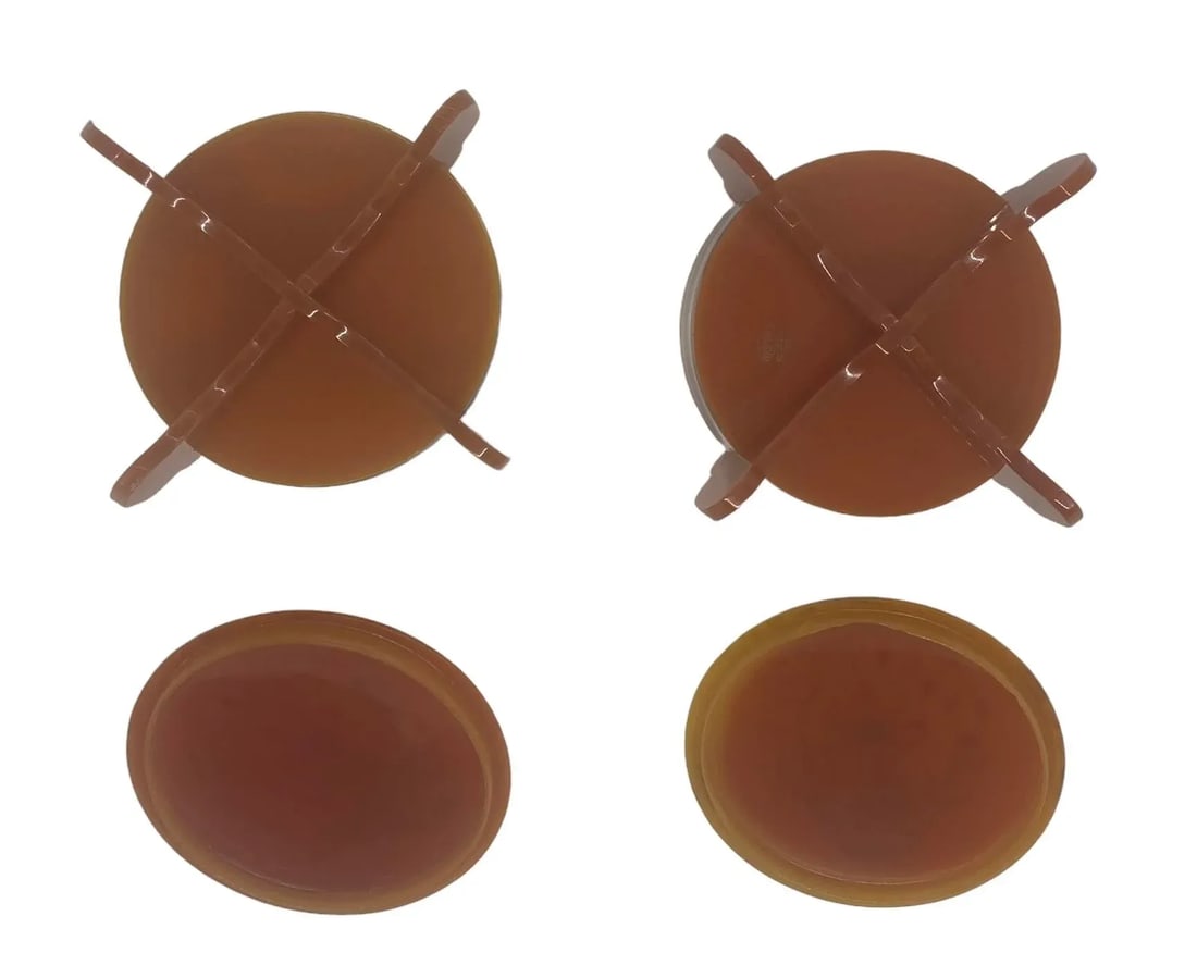 Early 20th Century Art Deco Cinnamon Brown Bakelite Round Footed Boudoir Lidded Powder Jars With Asi - 9
