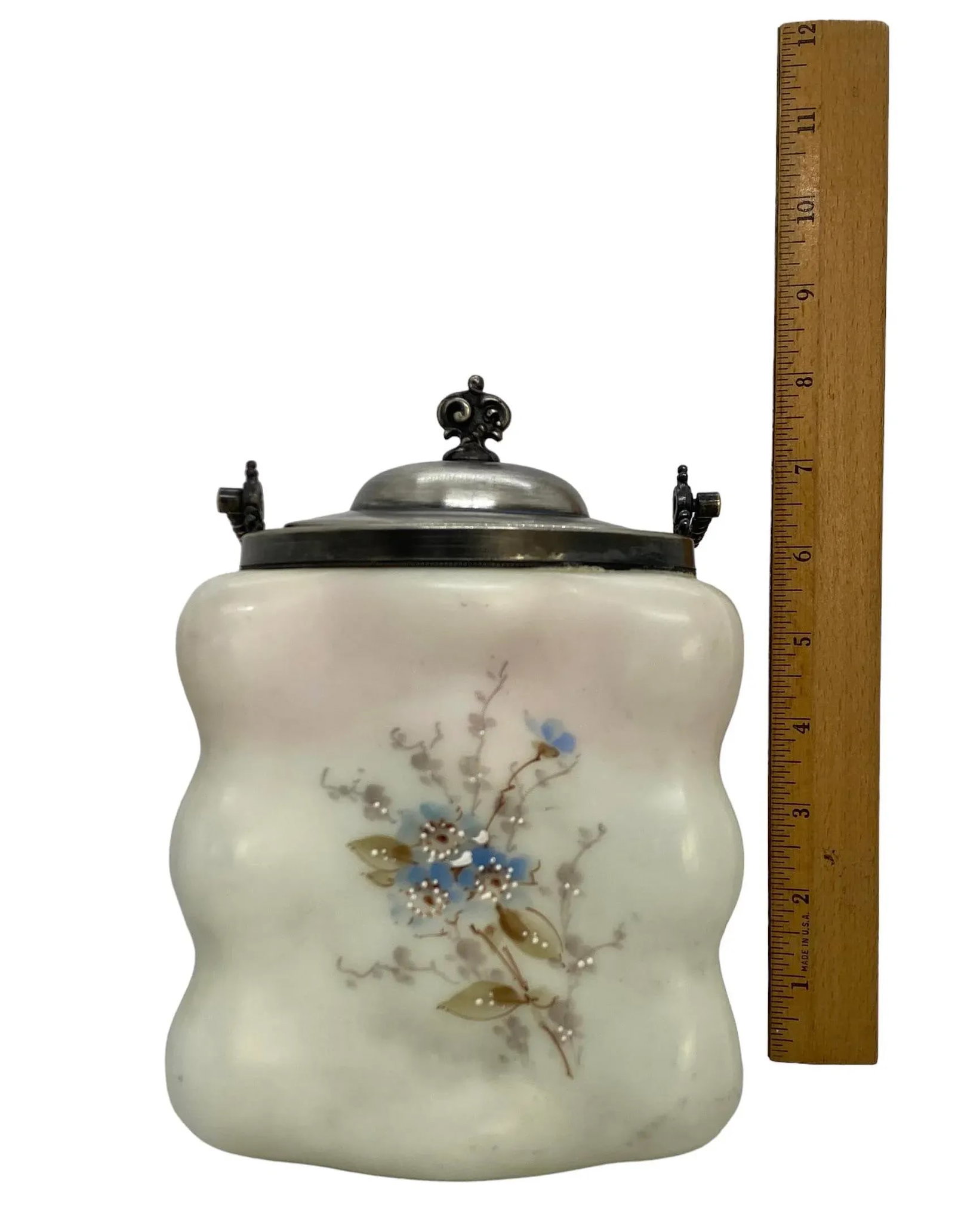 Late 19th Century C.F. Monroe Glass Wavecrest Floral Decorated Opal Ware Biscuit Cracker Barrel With - 10