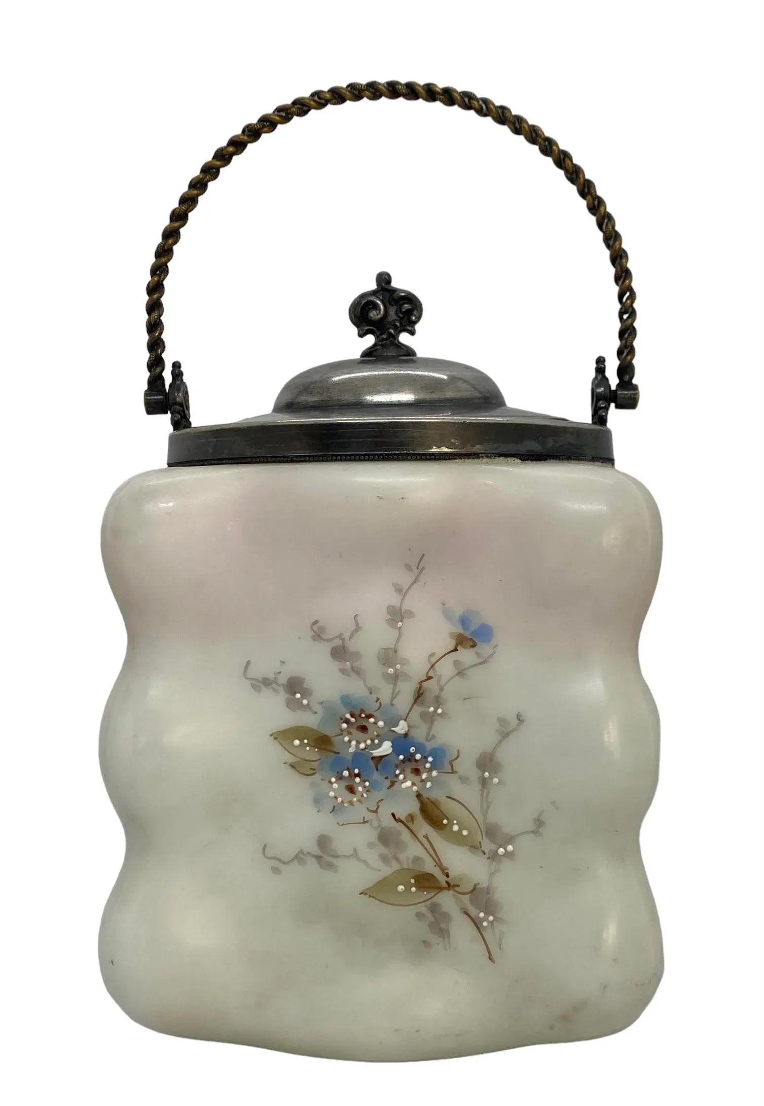 Late 19th Century C.F. Monroe Glass Wavecrest Floral Decorated Opal Ware Biscuit Cracker Barrel With - 12